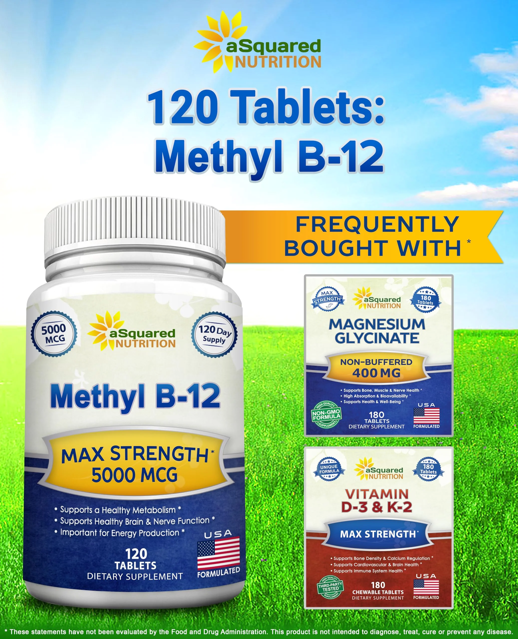 aSquared Nutrition Vitamin B12-5000 mcg (Methylcobalamin) – 120 Tablets | Max Strength Energy, Brain & Heart Support - Image 8