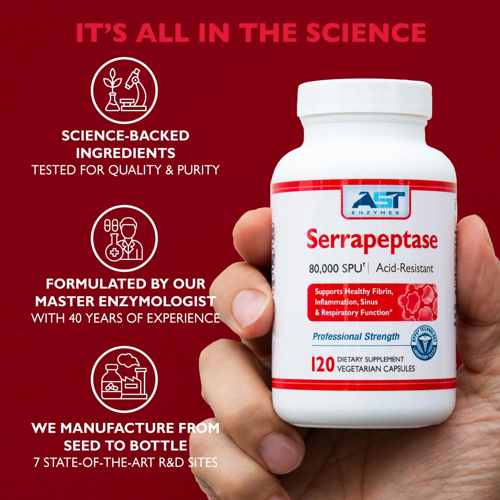 AST Enzymes Serrapeptase 80,000 SPU – 300 Vegetarian Capsules | Acid-Resistant Systemic Enzymes - Image 6