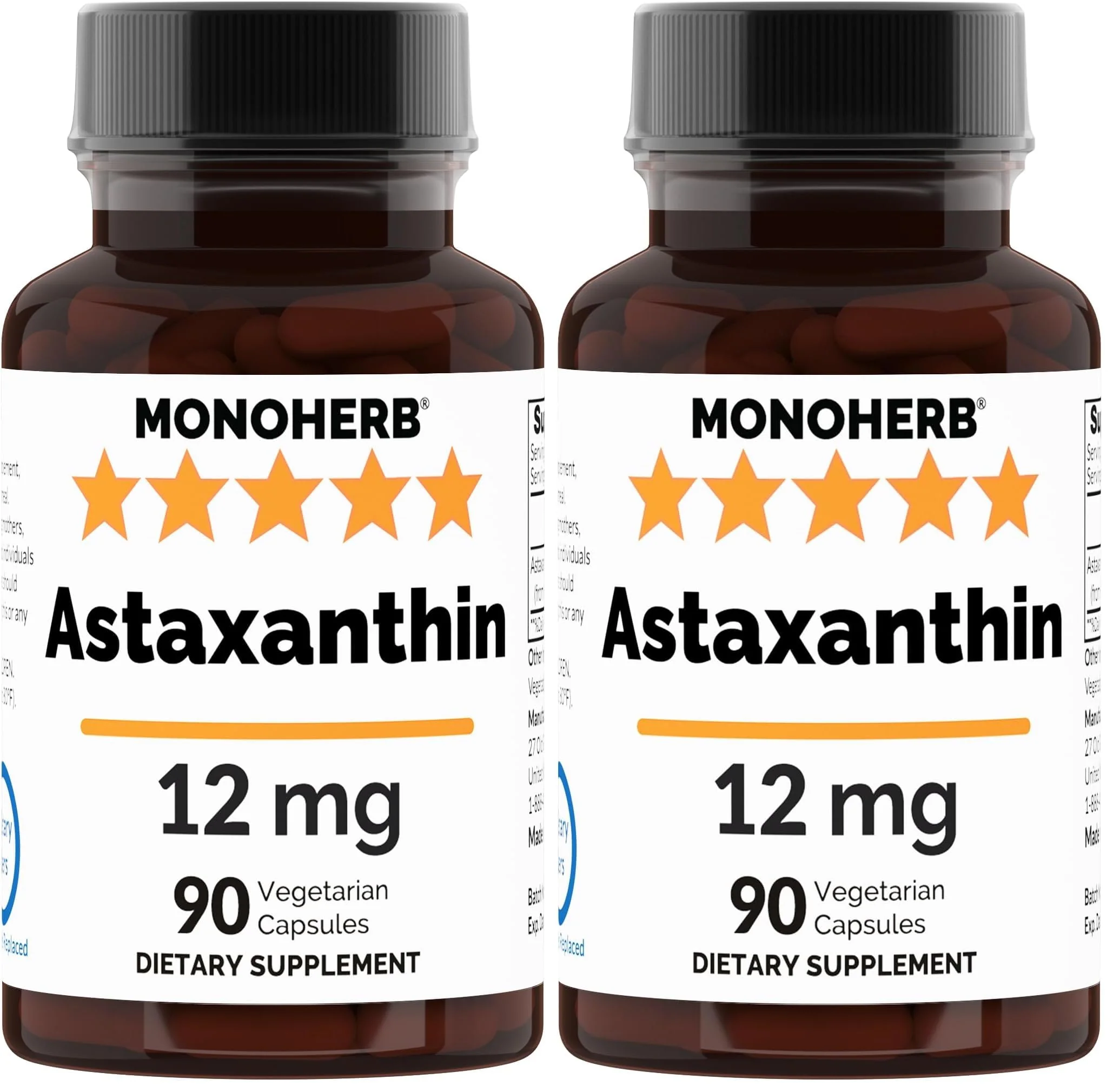 Astaxanthin 12 mg - 90 Veg Capsules (Pack of 2) | Vegan Antioxidant Supplement