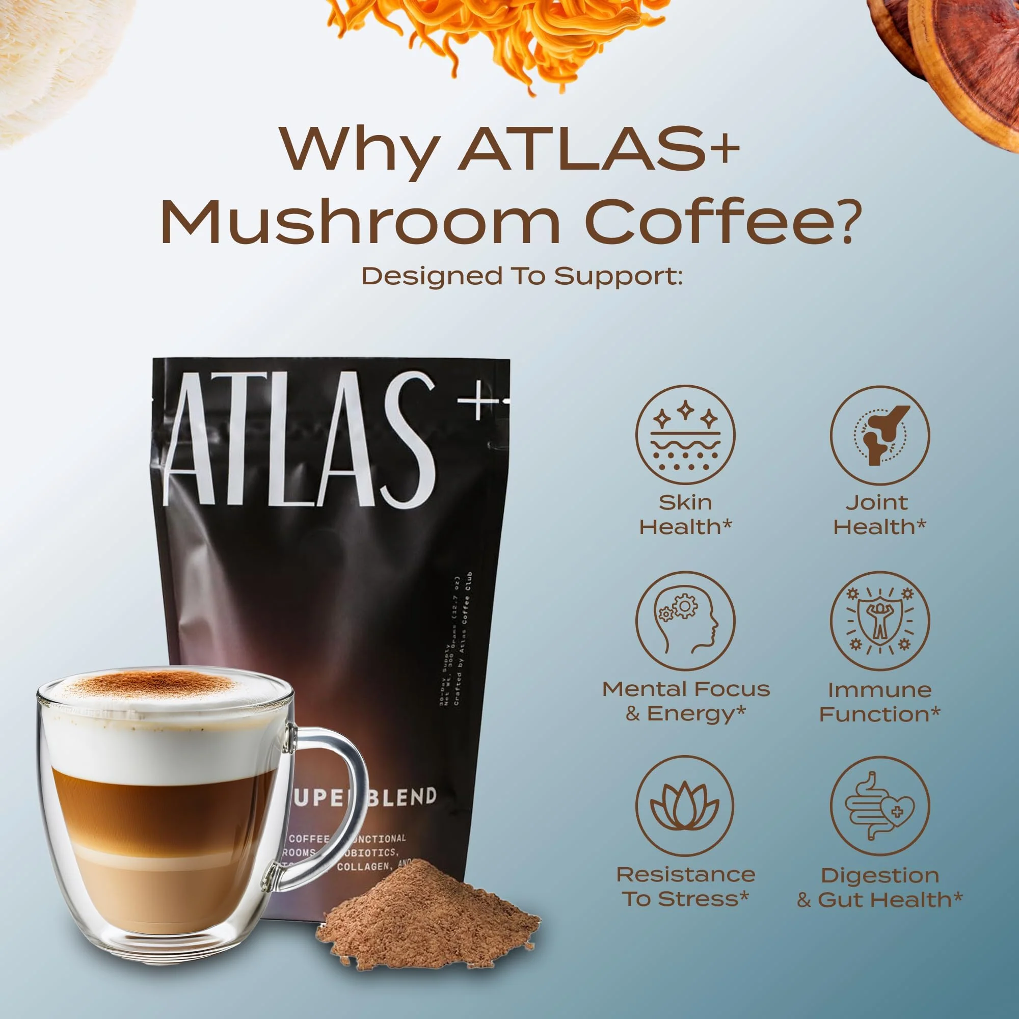 Atlas+ Coffee Superblend – Premium Mushroom Coffee with Collagen, Probiotics, D3 & B12 | 28 Servings - Image 9