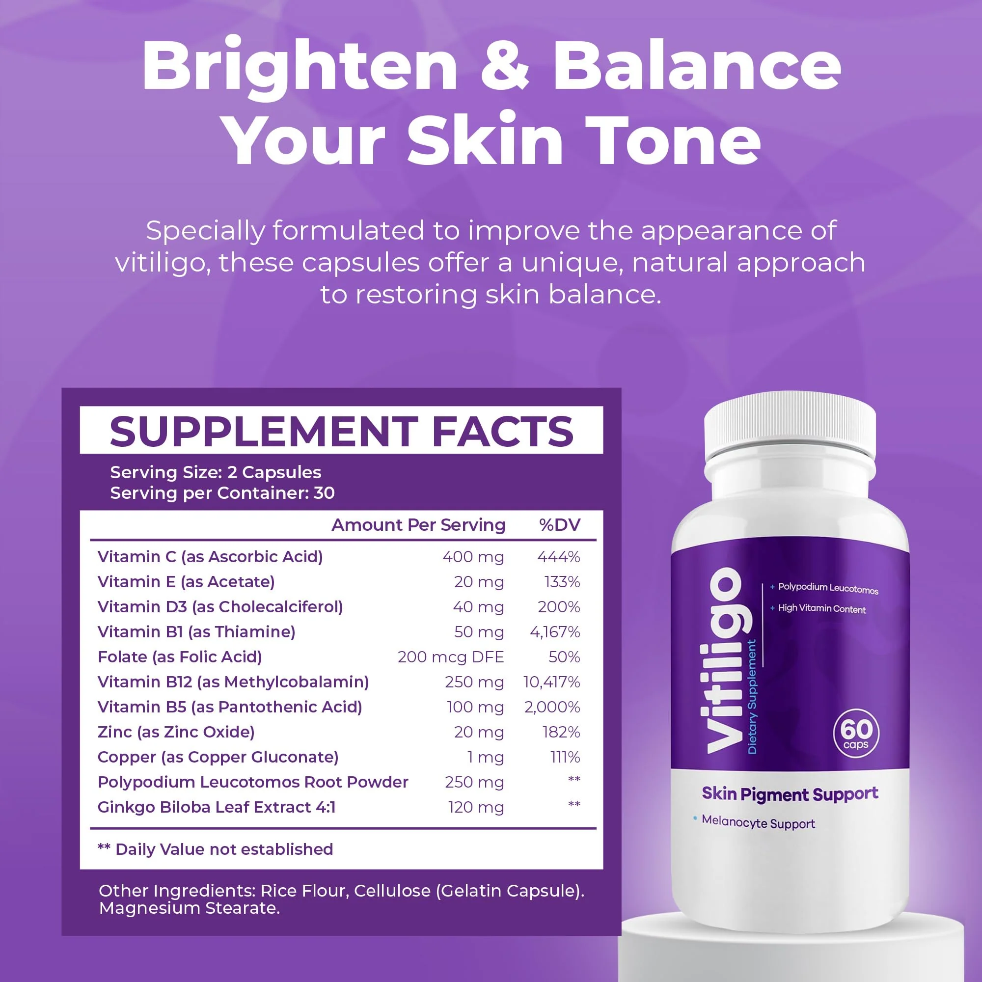 Aura Vitamins Vitiligo Capsules 60 Count | Support Skin Pigmentation & Reduce White Spots - Image 12
