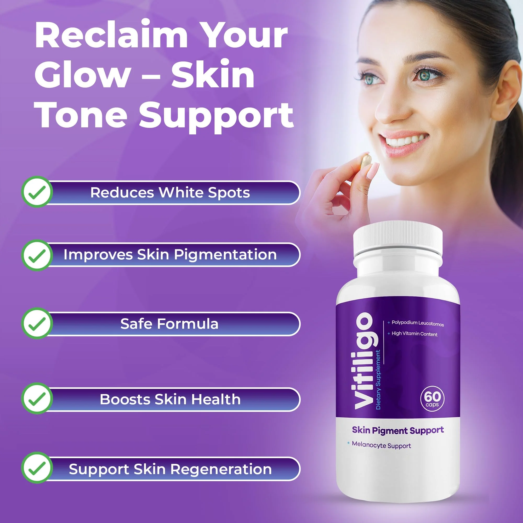 Aura Vitamins Vitiligo Capsules 60 Count | Support Skin Pigmentation & Reduce White Spots - Image 3