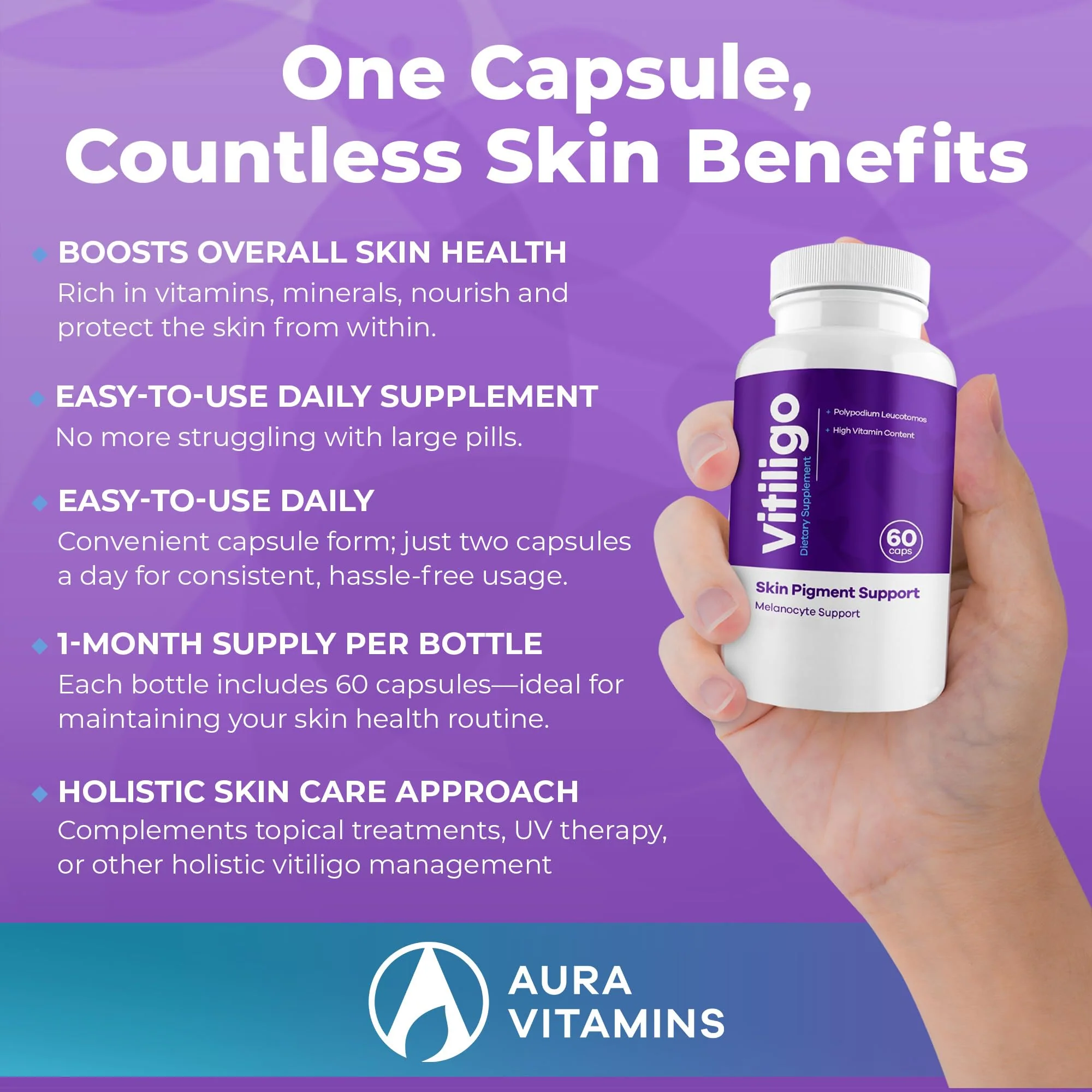 Aura Vitamins Vitiligo Capsules 60 Count | Support Skin Pigmentation & Reduce White Spots - Image 5