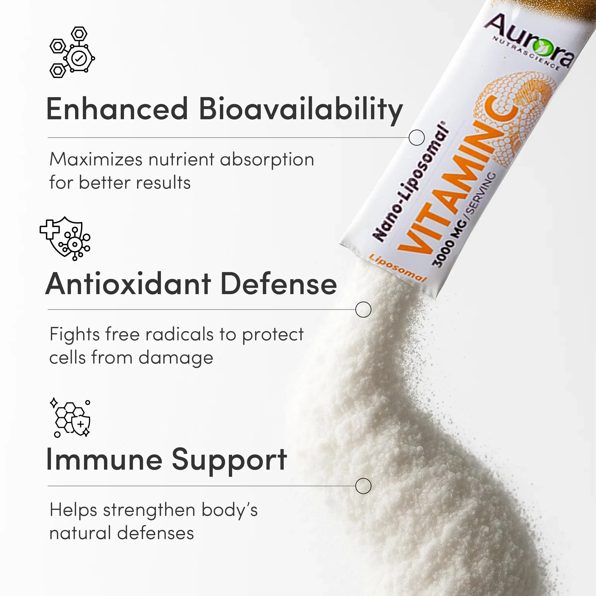 Aurora Nutrascience Nano-Pack Liposomal Vitamin C Powder Drink Mix – Immune Support, 3,000 mg per Serving, 30 Packets, Orange - Image 6