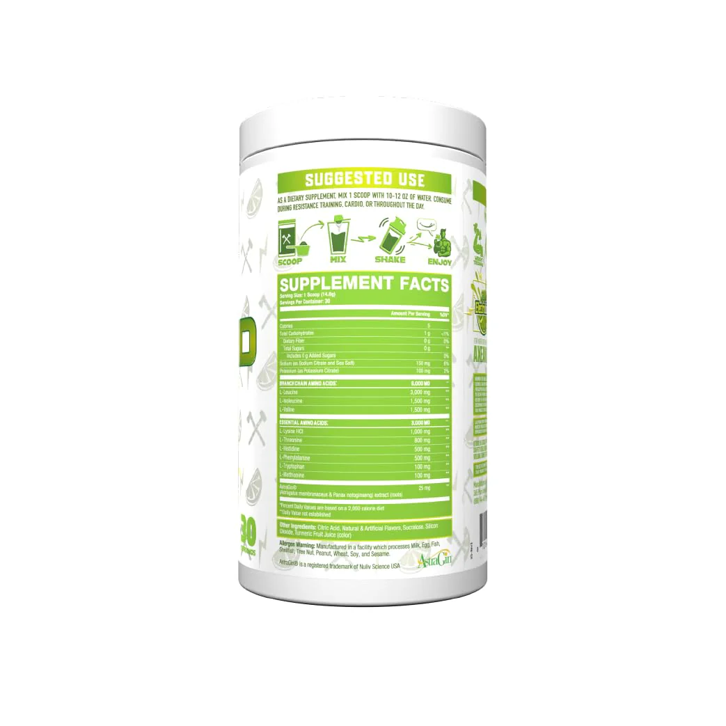 Axe & Sledge The Grind Essential Amino Acids | EAA & BCAA Powder – Stimulant-Free, Vegan, Sour Electric Lime, 30 Servings - Image 4