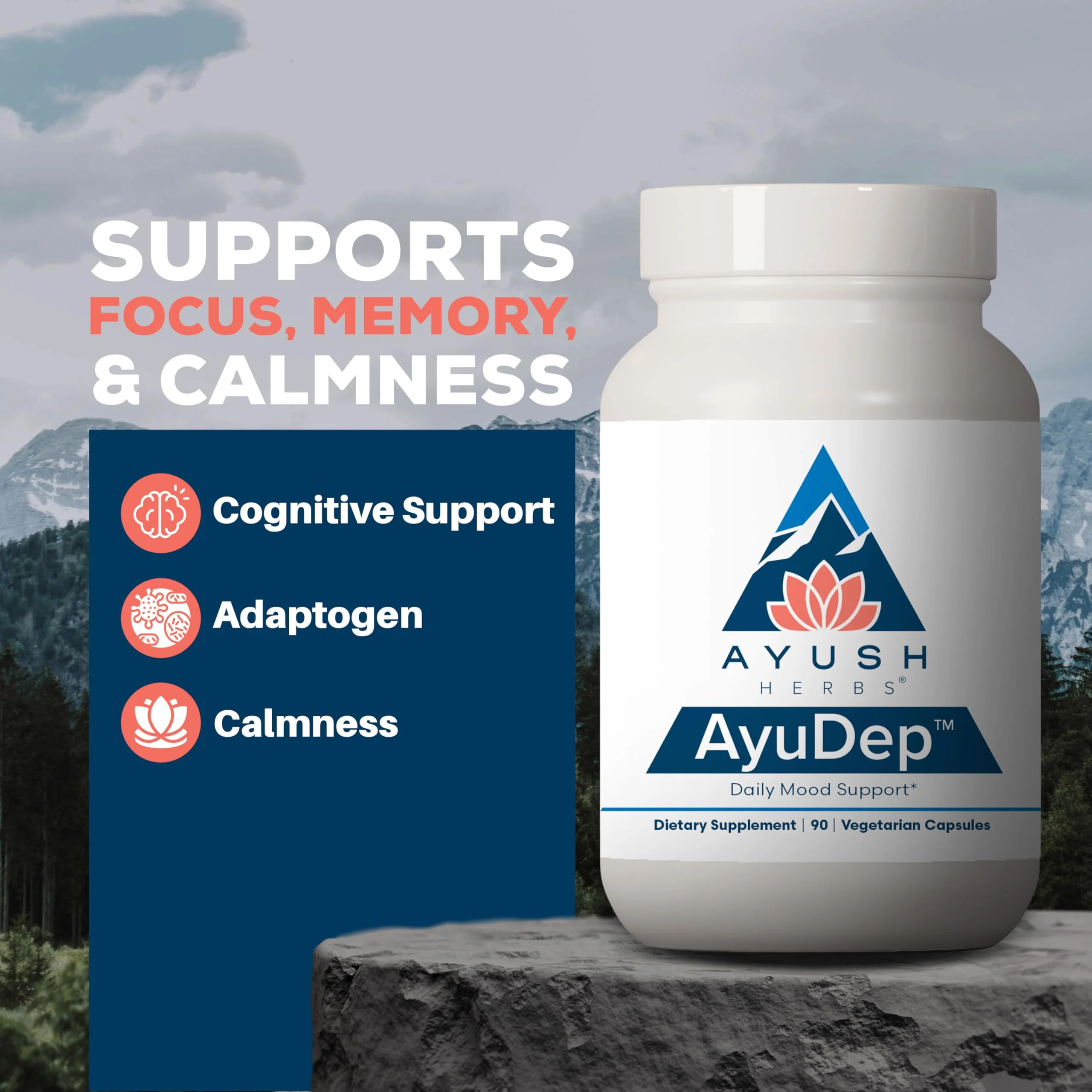 AyuDep Saffron & Ashwagandha Supplements for Adults | Ayush Herbs | 90 Vegetarian Capsules - Image 2