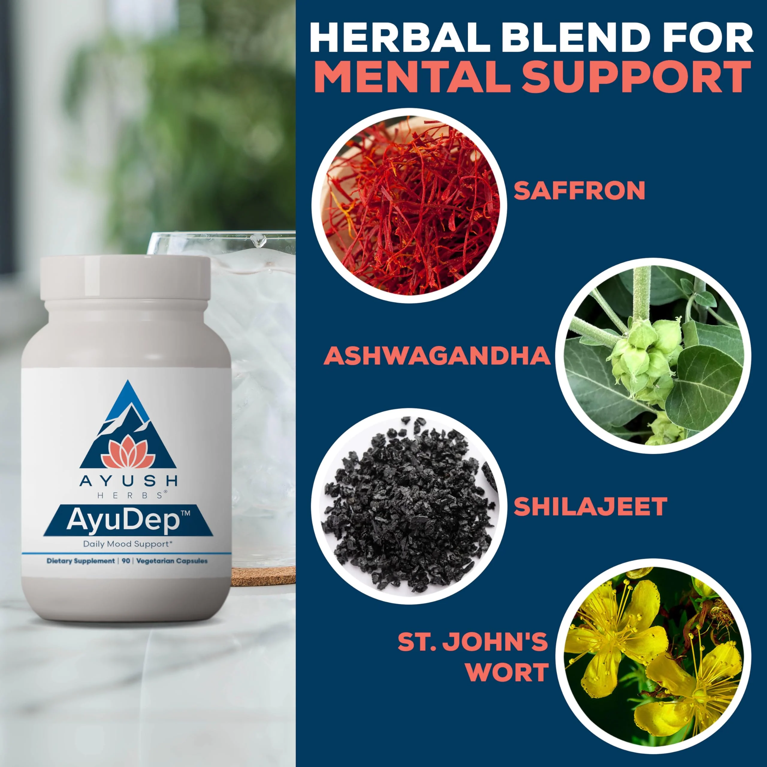 AyuDep Saffron & Ashwagandha Supplements for Adults | Ayush Herbs | 90 Vegetarian Capsules - Image 4