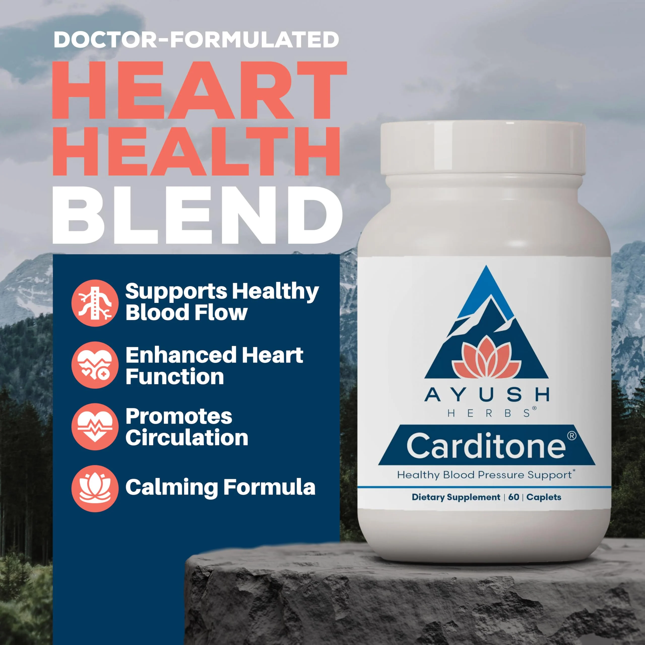 Ayush Herbs Carditone – Natural Heart Health Supplement with Rauwolfia, Arjuna, Calcium & Magnesium | 60 Vegetarian Caplets - Image 2