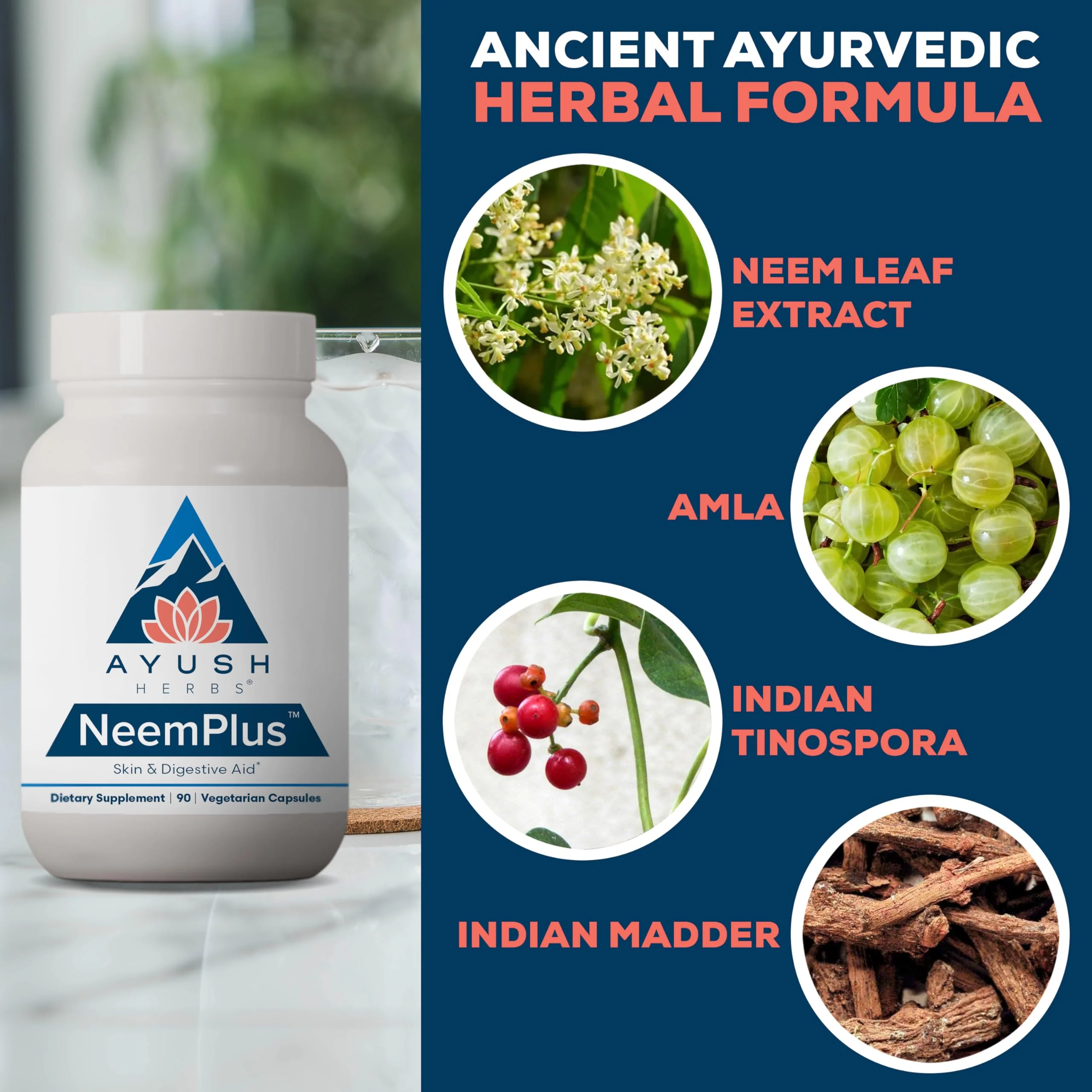 Ayush Herbs Neem Plus - Digestive Health, Skin & Immune Support, 90 Vegetarian Capsules - Image 11