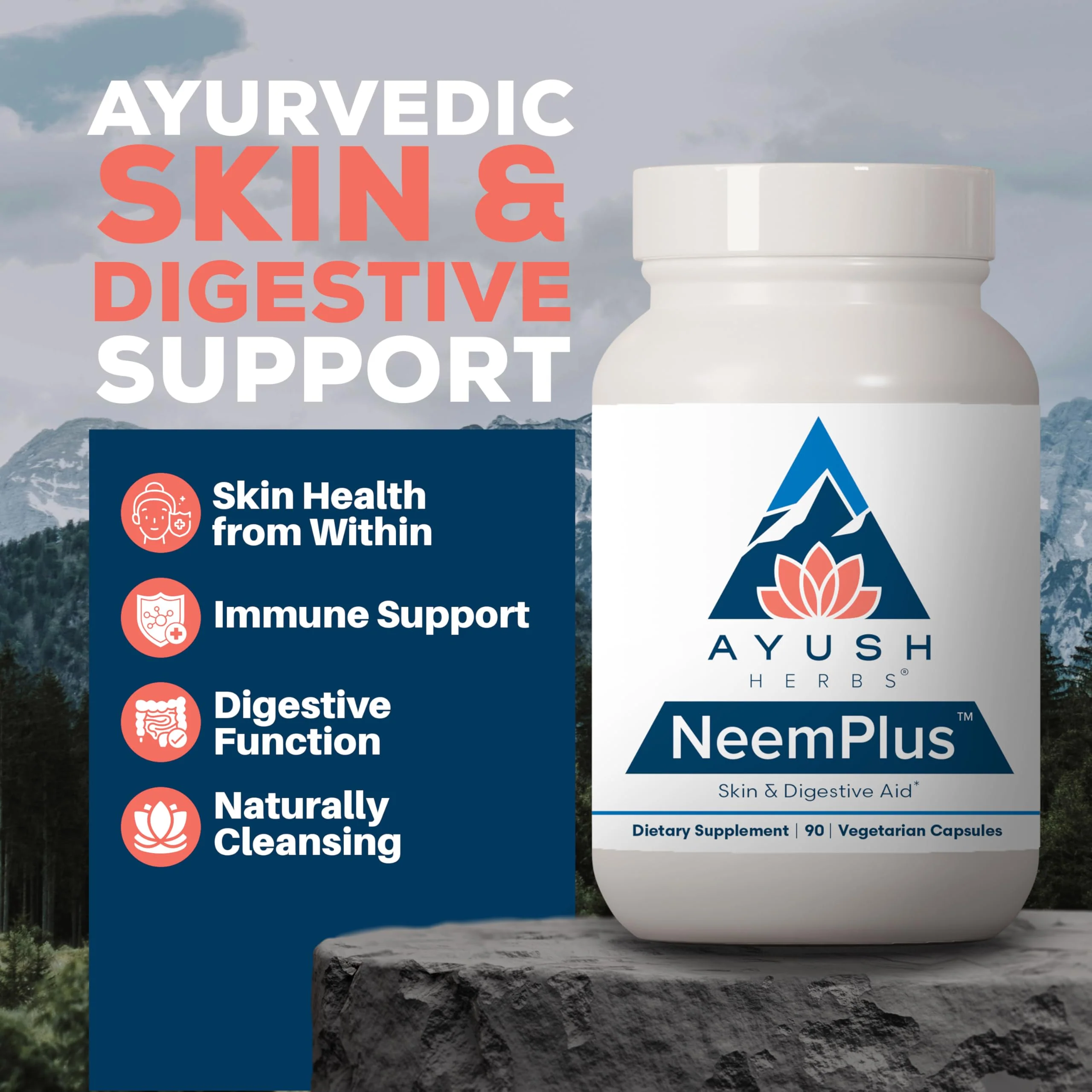 Ayush Herbs Neem Plus - Digestive Health, Skin & Immune Support, 90 Vegetarian Capsules - Image 4