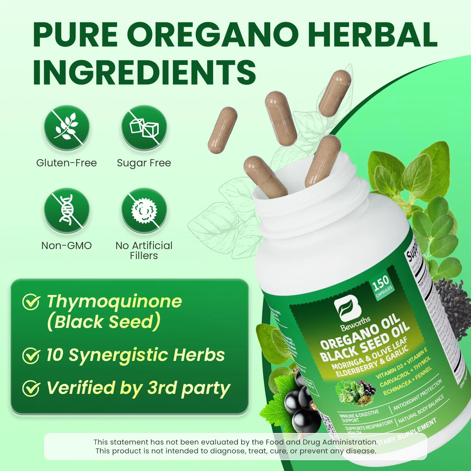 B BEWORTHS Oil of Oregano with Black Seed Oil – Carvacrol Oregano Oil Capsules for Immune & Digestive Support - Image 6