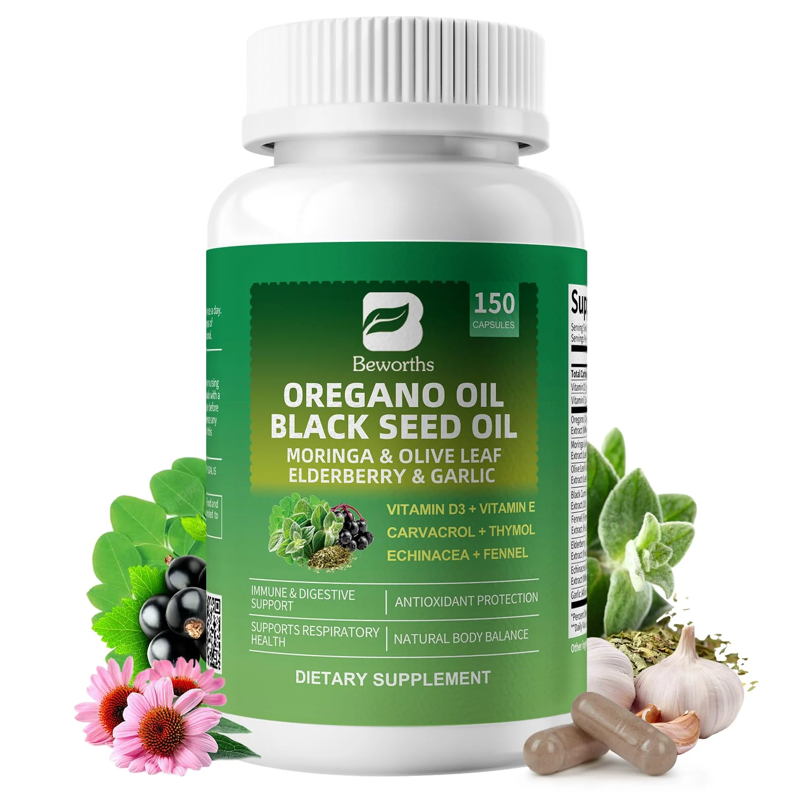 B BEWORTHS Oil of Oregano with Black Seed Oil – Carvacrol Oregano Oil Capsules for Immune & Digestive Support - Image 9