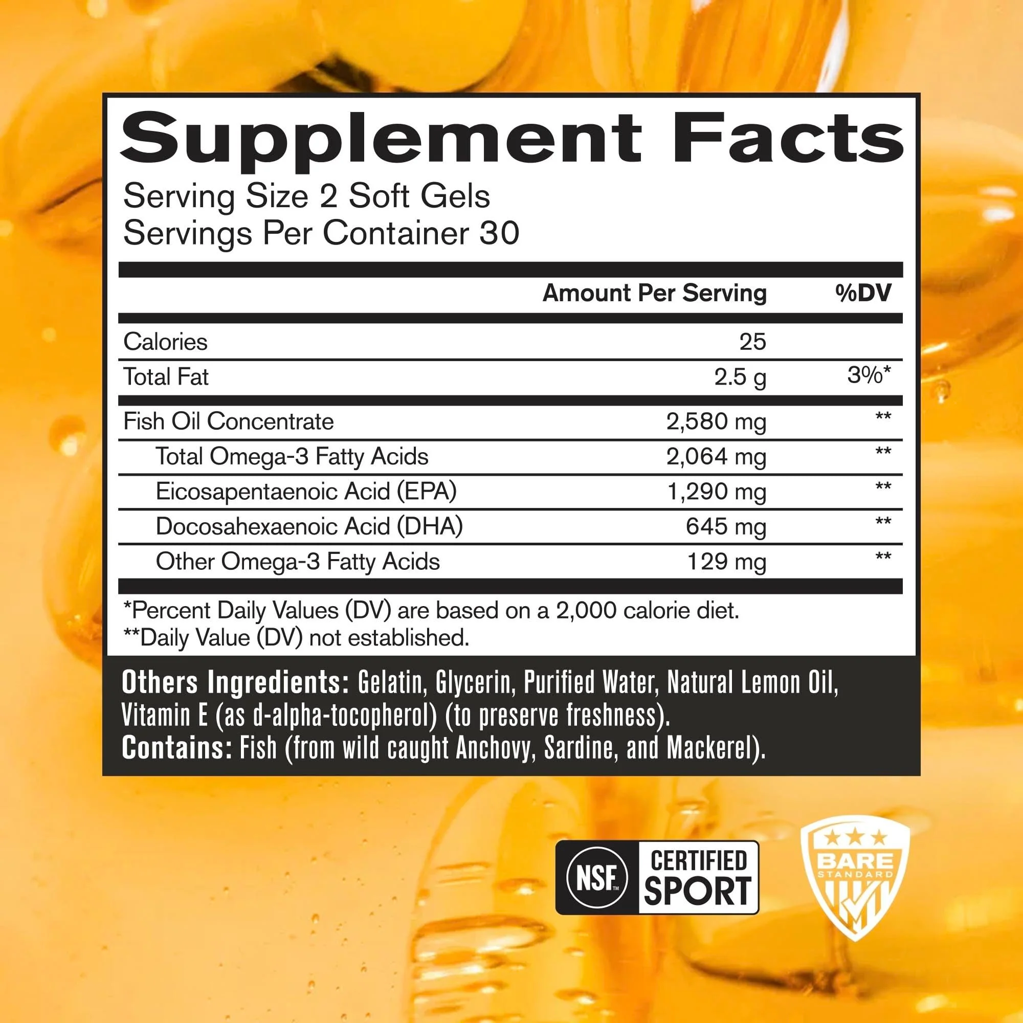 BARE PERFORMANCE NUTRITION BPN Strong Omega Fish Oil Soft Gel – 1290mg per Capsule, Wild-Caught, IFOS Certified - Image 2