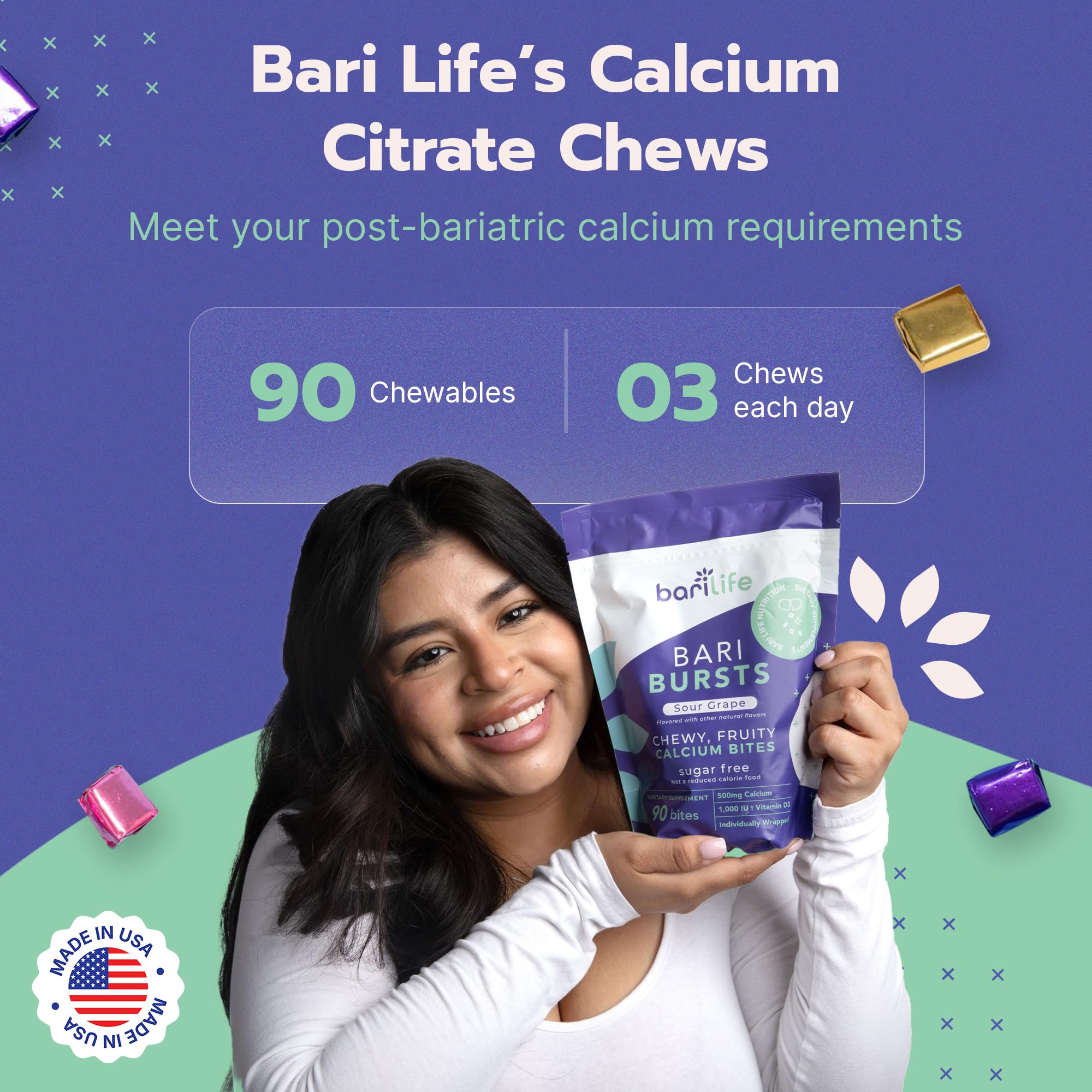 Bari Life BariBurst Calcium Citrate Chews – 1000 IU Vitamin D3, Lemon Lime - Image 2