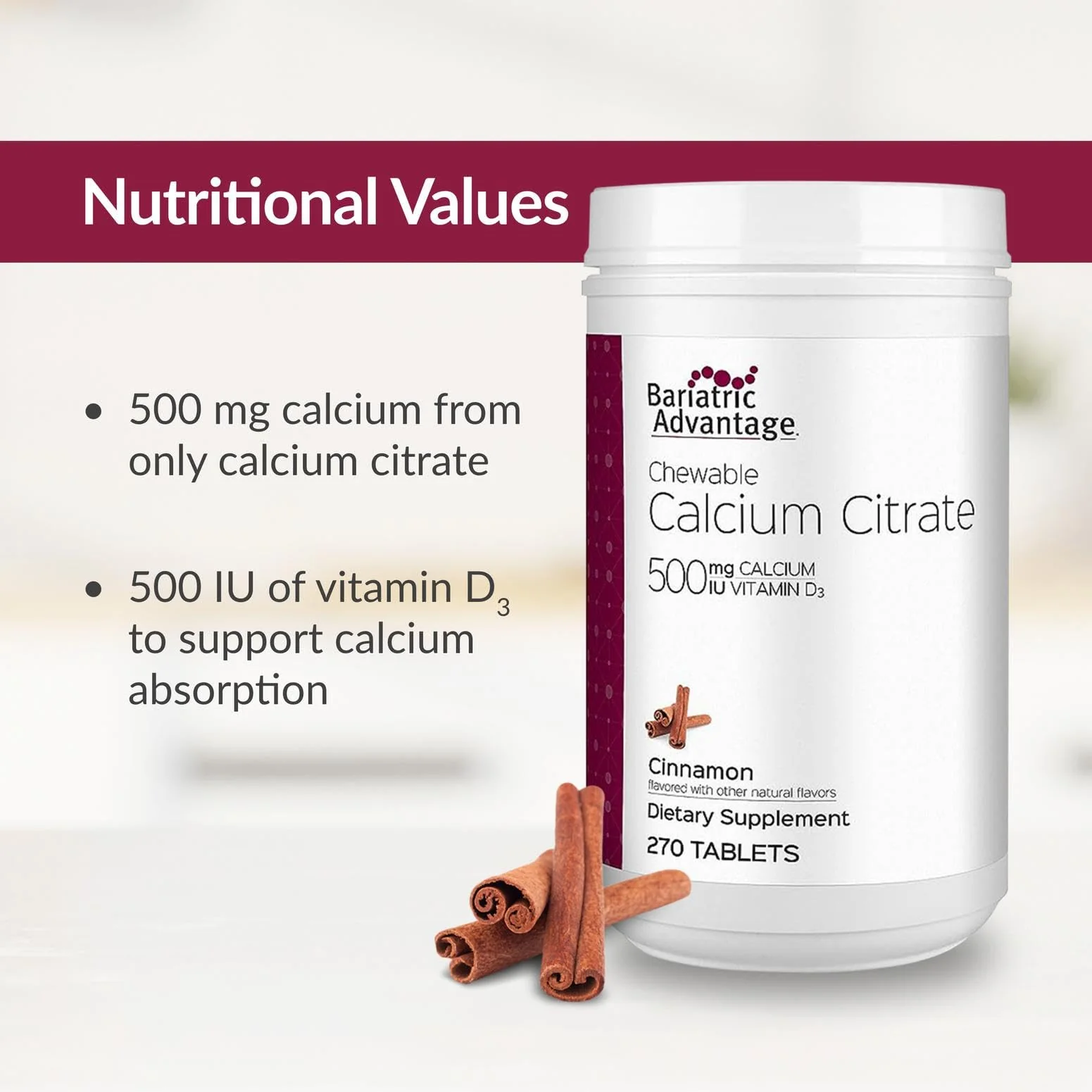 Bariatric Advantage Calcium Citrate Chewable 500 mg – Cinnamon | 270 Count – Post-Surgery Bariatric Calcium Supplement - Image 6