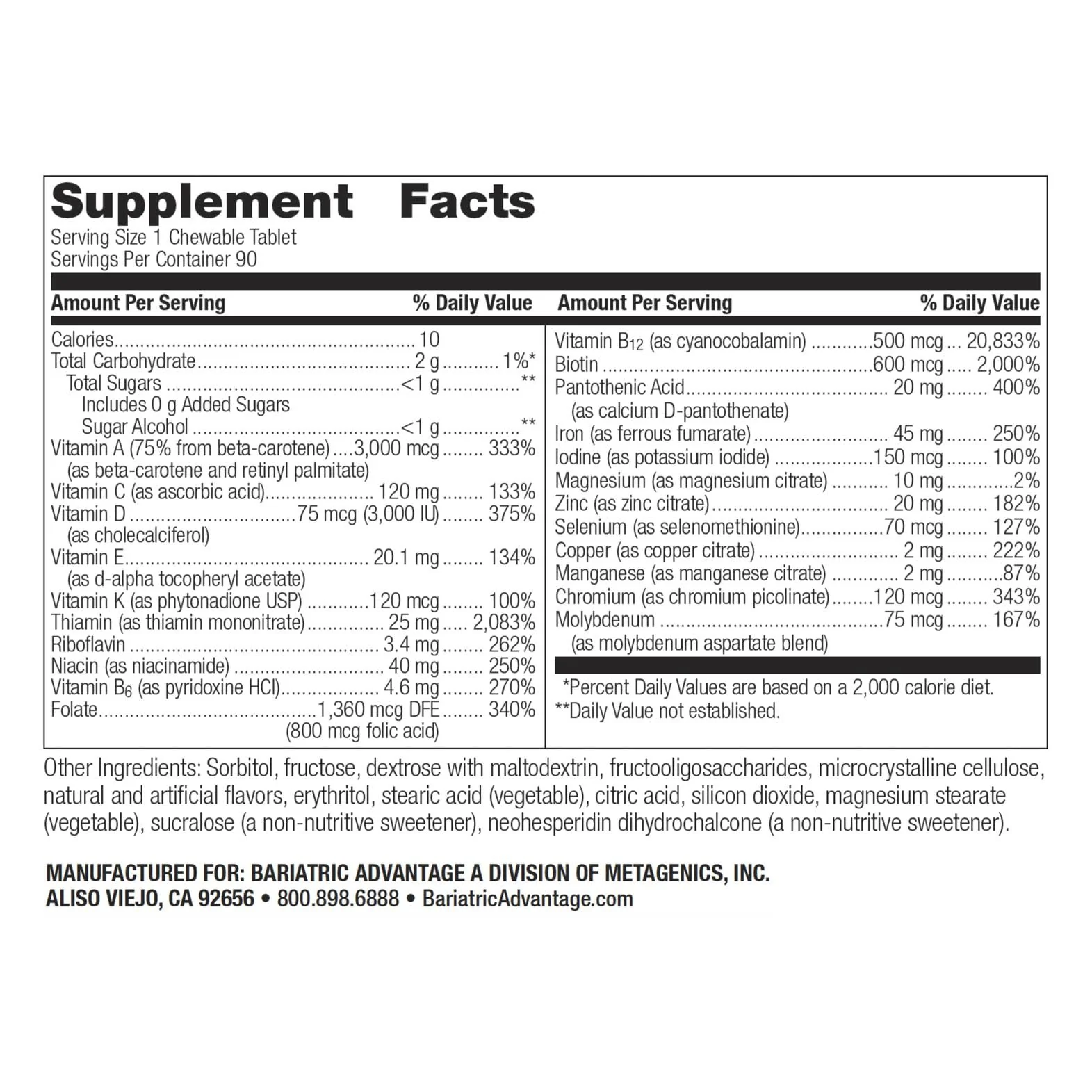 Bariatric Advantage Chewable Ultra Solo with Iron – Once-Per-Day Multivitamin for Bariatric Patients | Citrus | 90 Tablets - Image 2