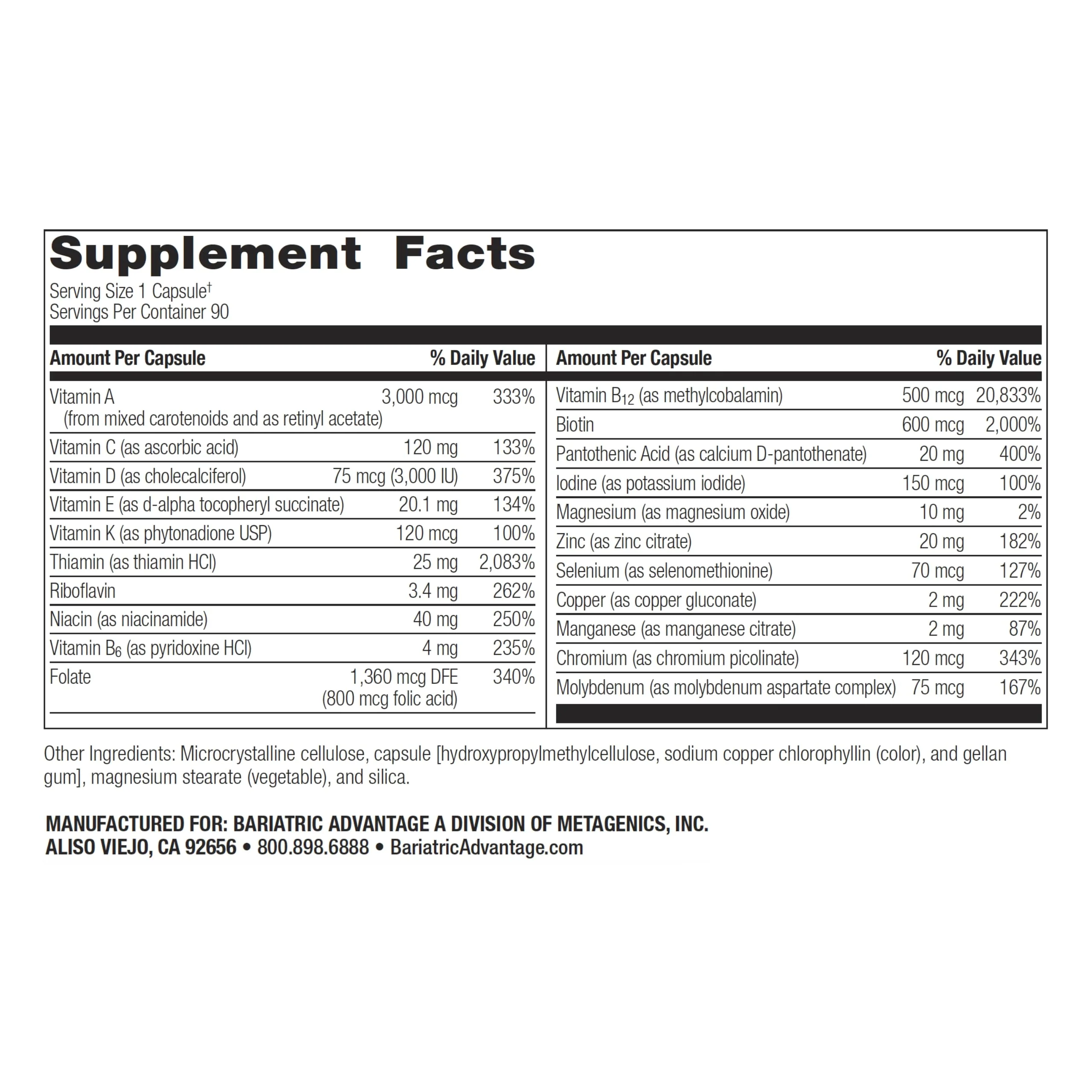 Bariatric Advantage Ultra Solo Without Iron – Once-Per-Day Bariatric Multivitamin (Gluten-Free) – 90 Count - Image 2