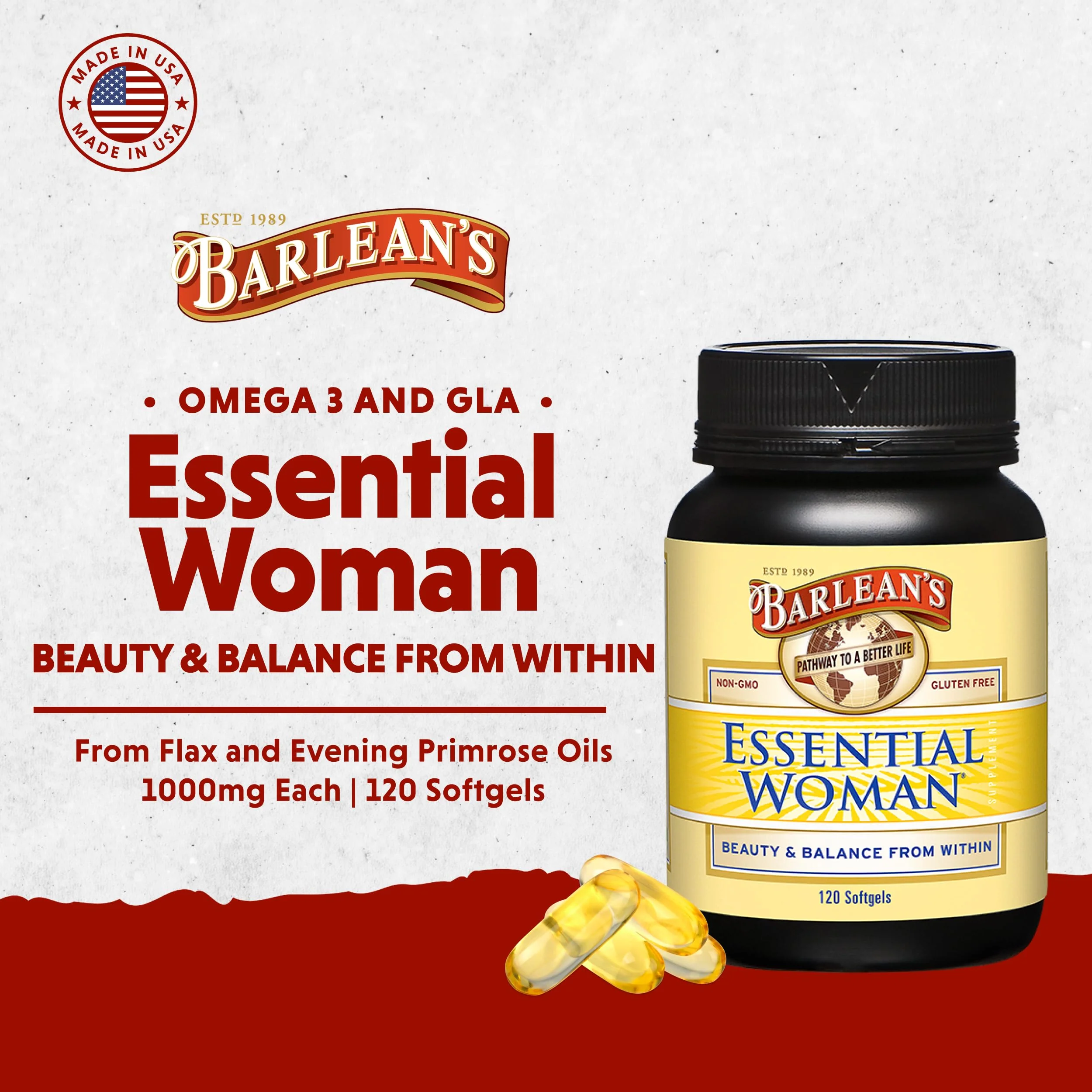 Barlean's Essential Woman: Hormone Balance with Omega 3-6-9, GLA (120 ct) - Image 3