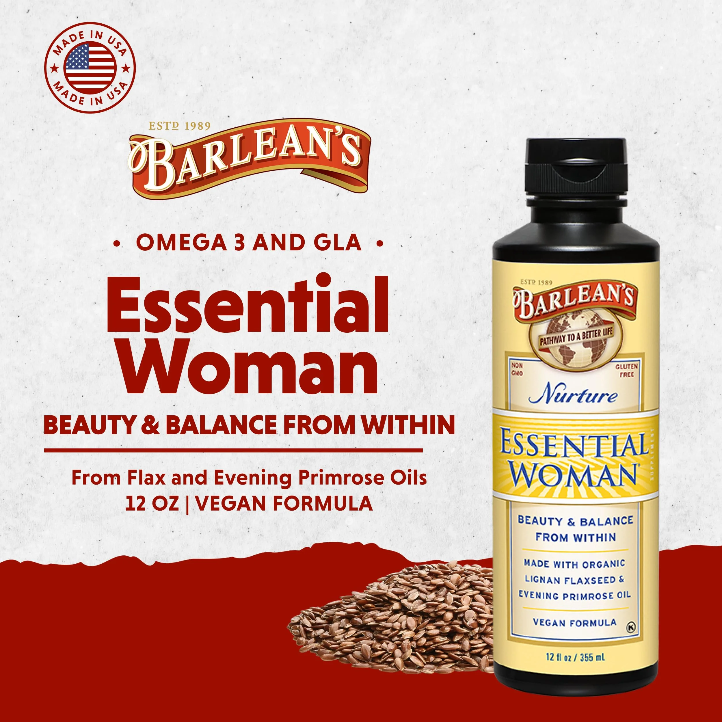 Barlean's Essential Woman Liquid Supplement – 12 oz, Omegas 3-6-9, Flaxseed & Evening Primrose Oil - Image 2