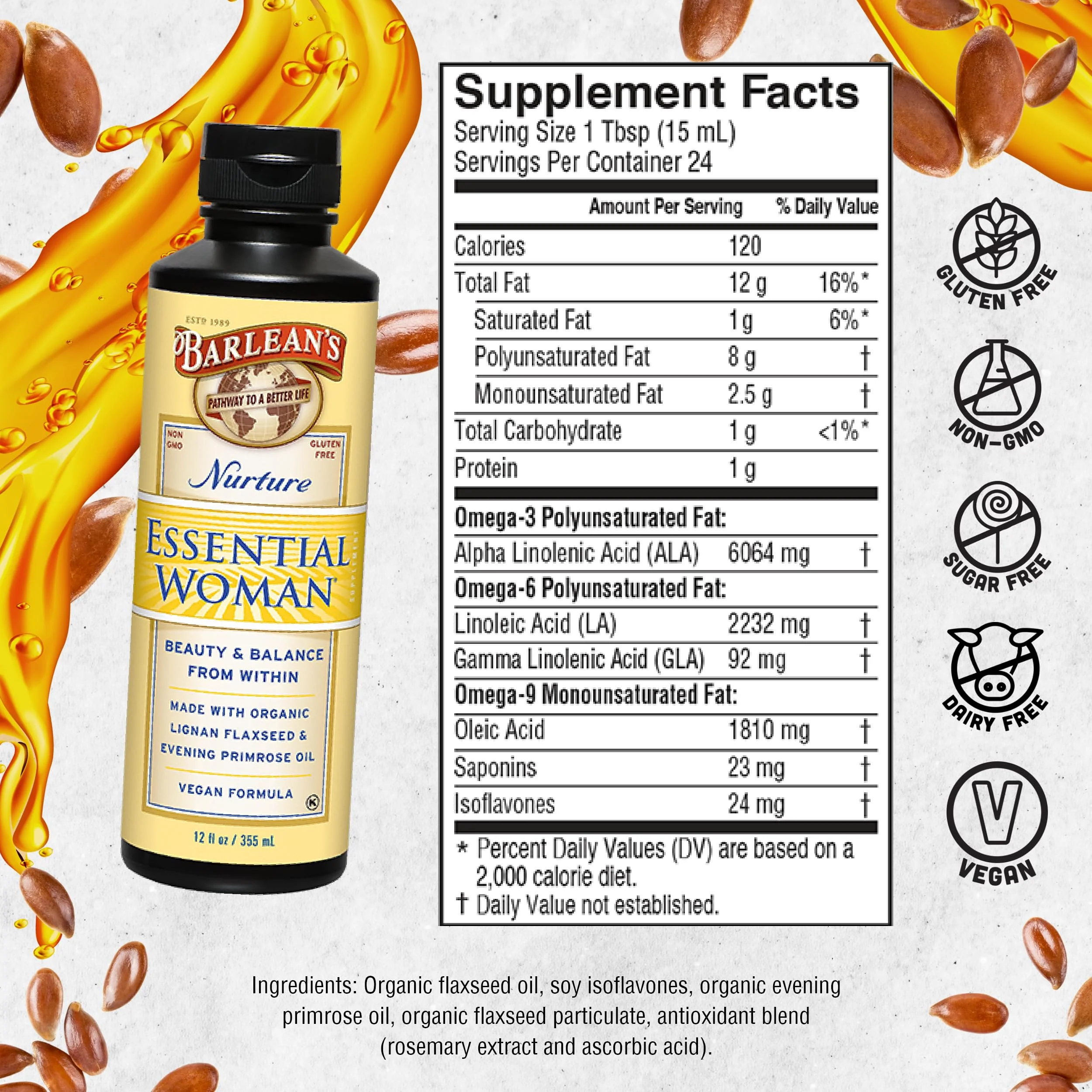 Barlean's Essential Woman Liquid Supplement – 12 oz, Omegas 3-6-9, Flaxseed & Evening Primrose Oil - Image 6