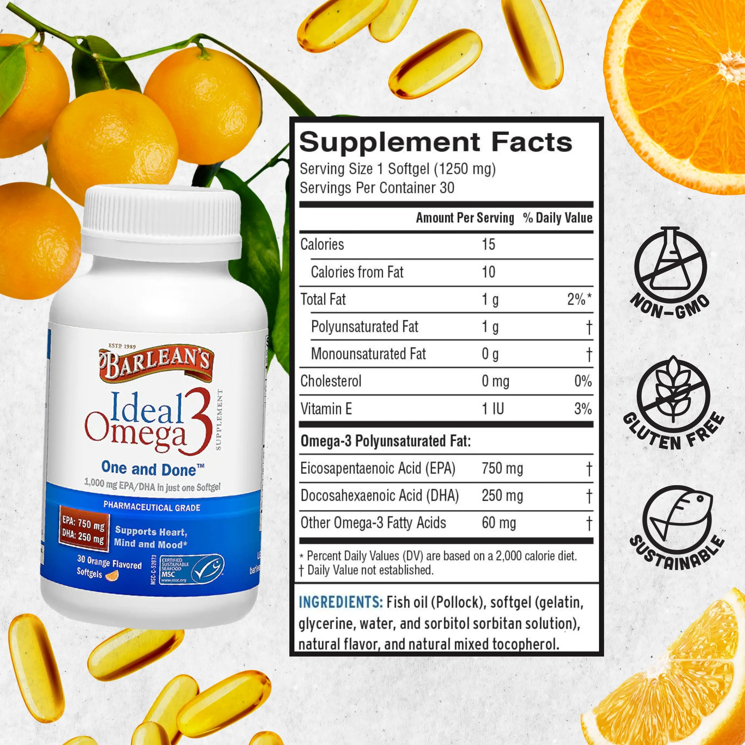 Barlean's Ideal Omega-3 Softgels 1000mg EPA/DHA – Heart Health & Mood - Image 6