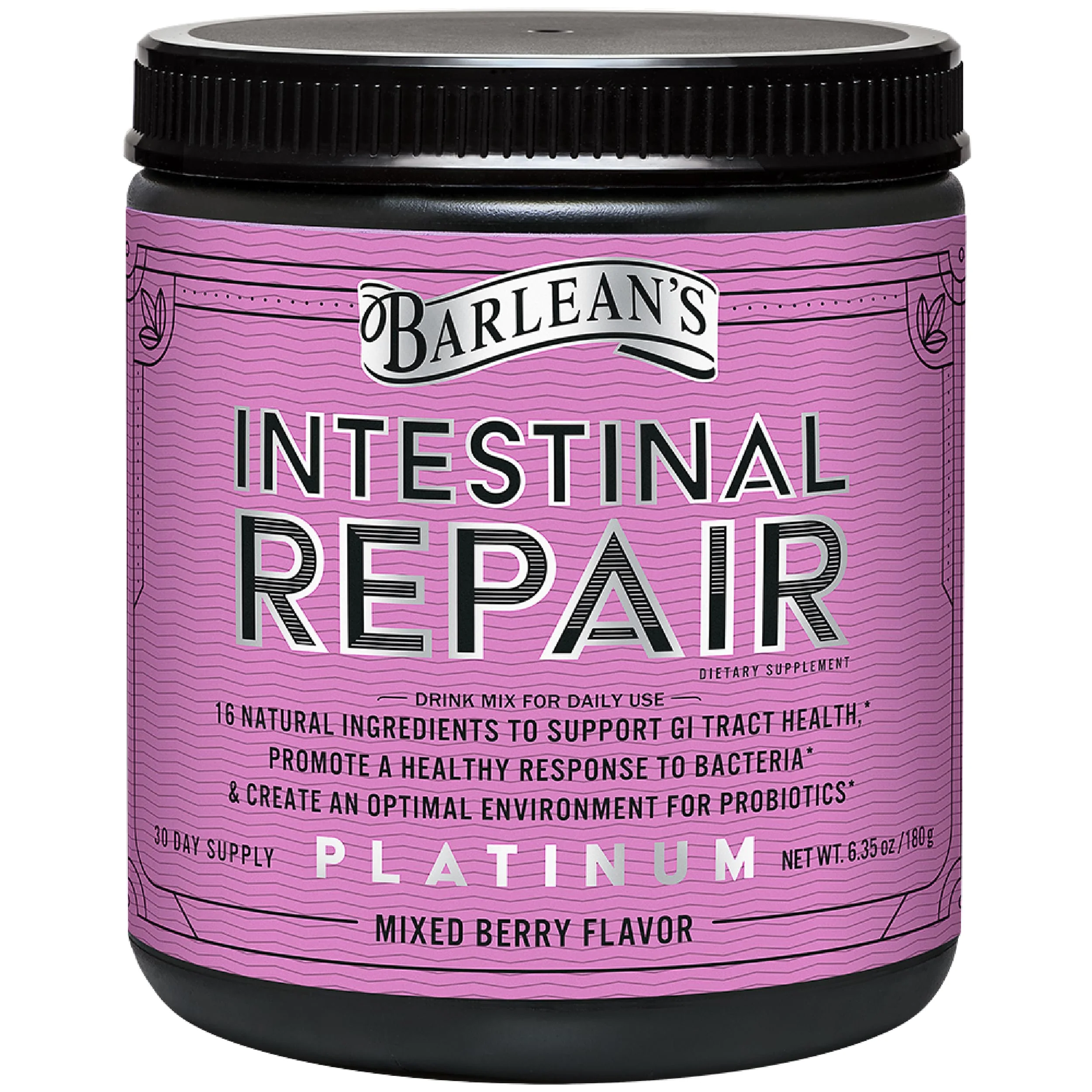 Barlean's Intestinal Repair Gut Health Powder - 16 Digestive Supplements, Mixed Berry, 6.35 oz