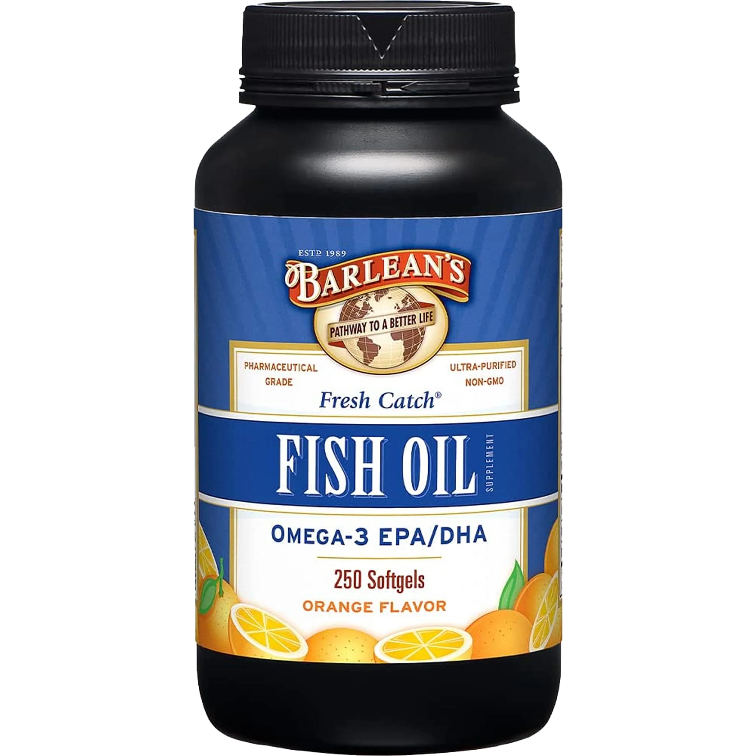 Barlean's Omega-3 Fish Oil 600mg Softgels (Orange Flavor) – EPA 360mg / DHA 240mg, 250 Count
