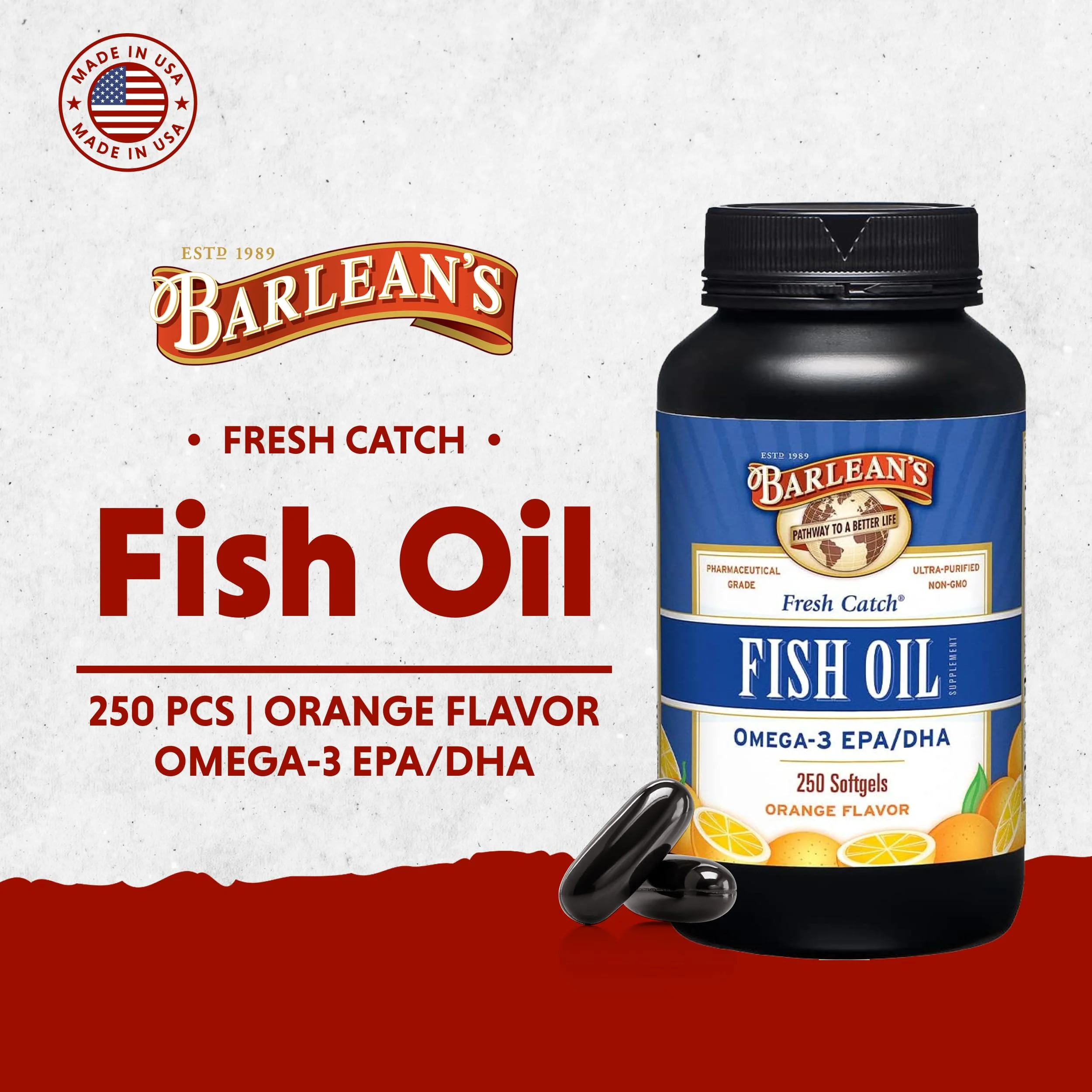 Barlean's Omega-3 Fish Oil 600mg Softgels (Orange Flavor) – EPA 360mg / DHA 240mg, 250 Count - Image 3