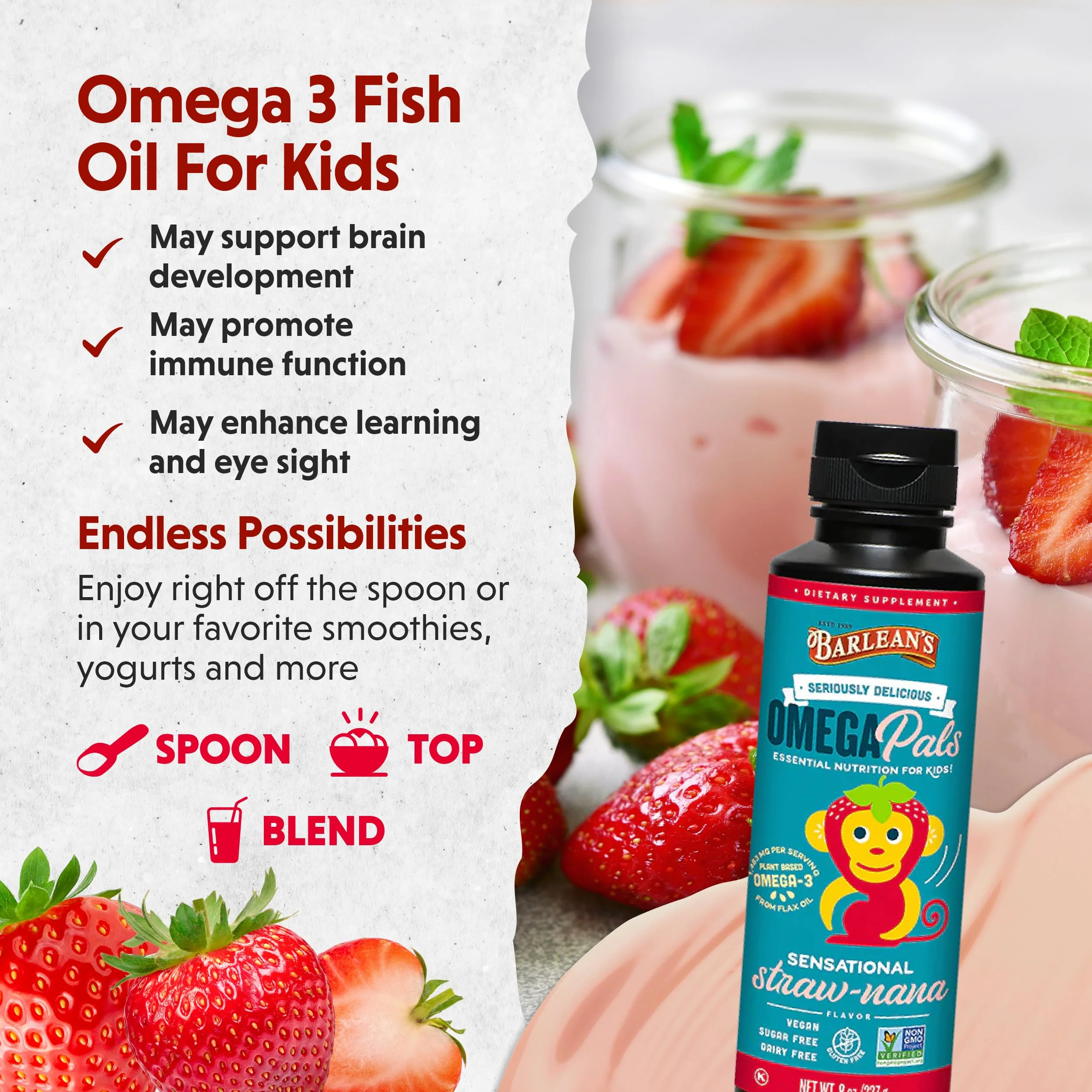 Barlean's Omega 3 Flaxseed Oil for Kids – Straw-Nana, 8 oz, 2-Pack - Image 3