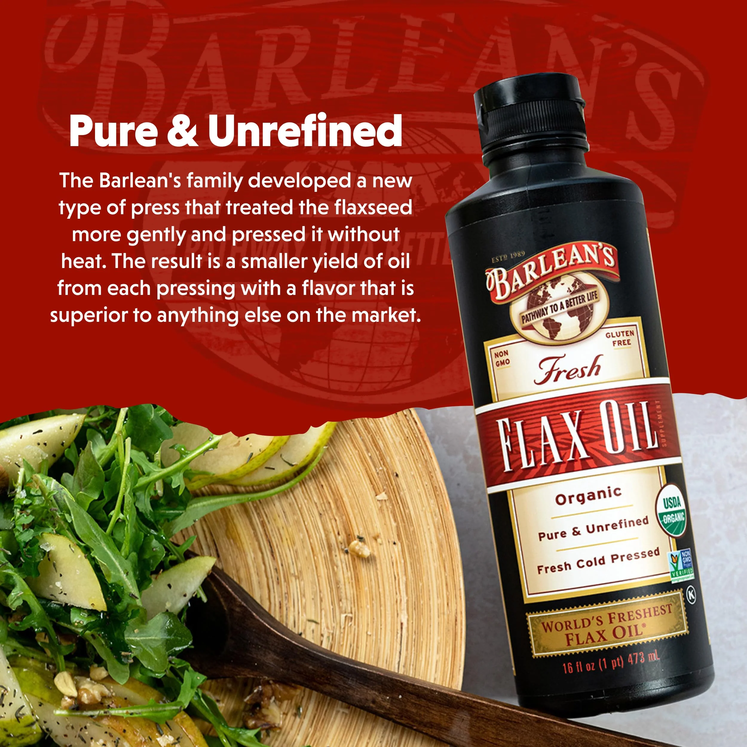 Barlean's Organic Flaxseed Oil Liquid Supplement – Cold-Pressed, 7,640 mg ALA Omega-3 per Tbsp, Vegan & Gluten Free, 32 oz - Image 5