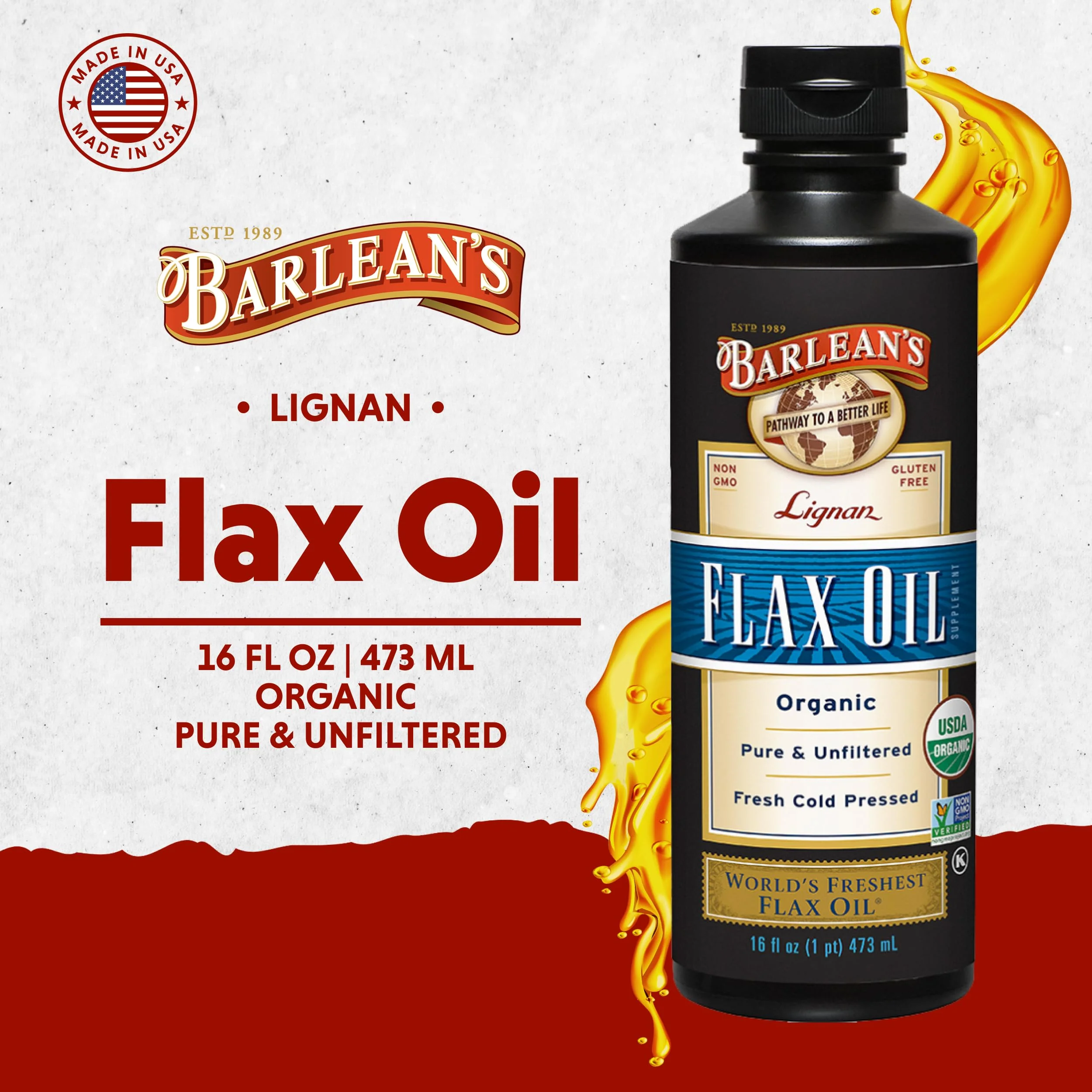 Barlean's Organic Lignan Flaxseed Oil - 16 oz, 7,230 mg ALA, Vegan & Gluten Free - Image 2