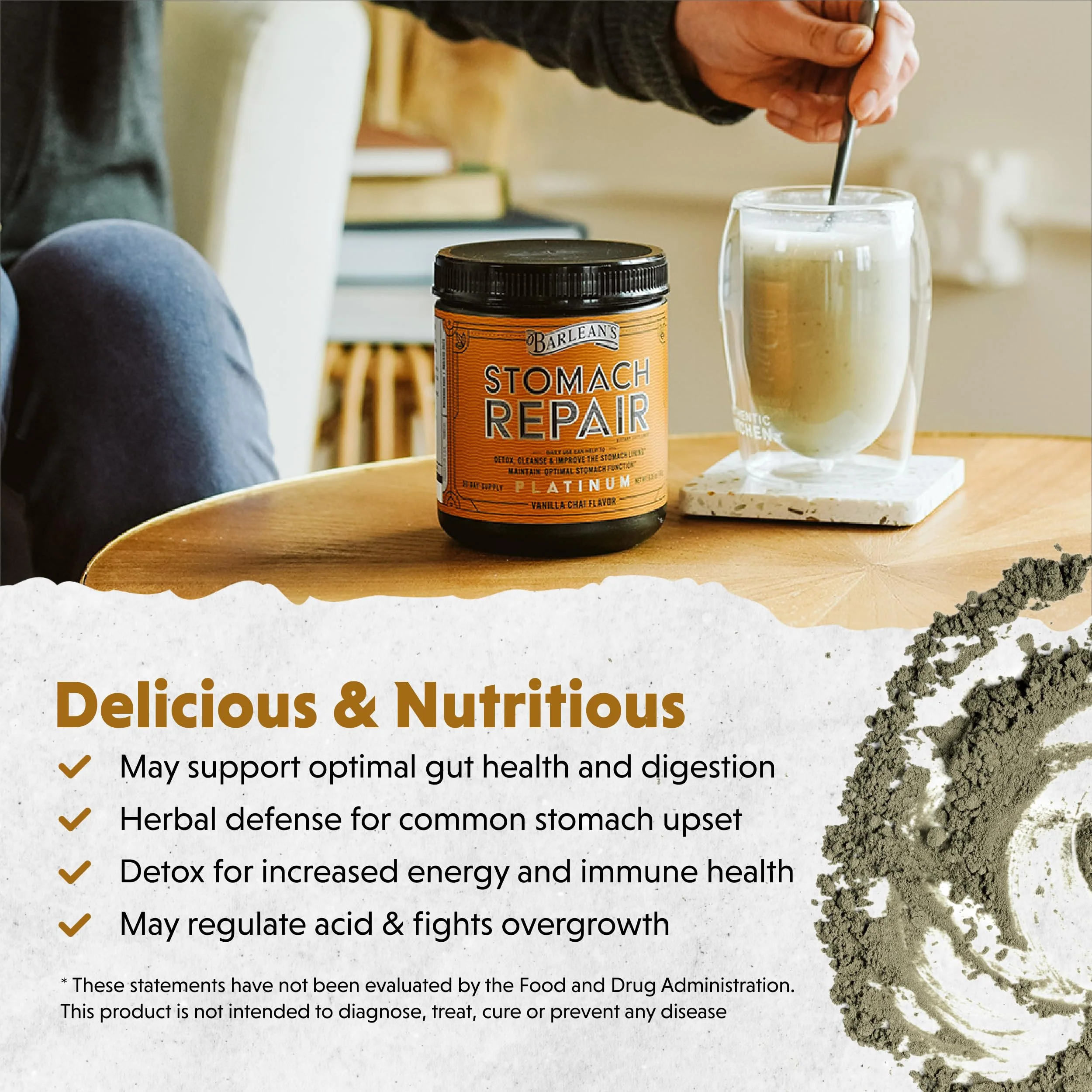 Barlean's Stomach Repair Gut Health Powder – Detox & Digestive Support (Vanilla Chai, 6.35 oz) - Image 4