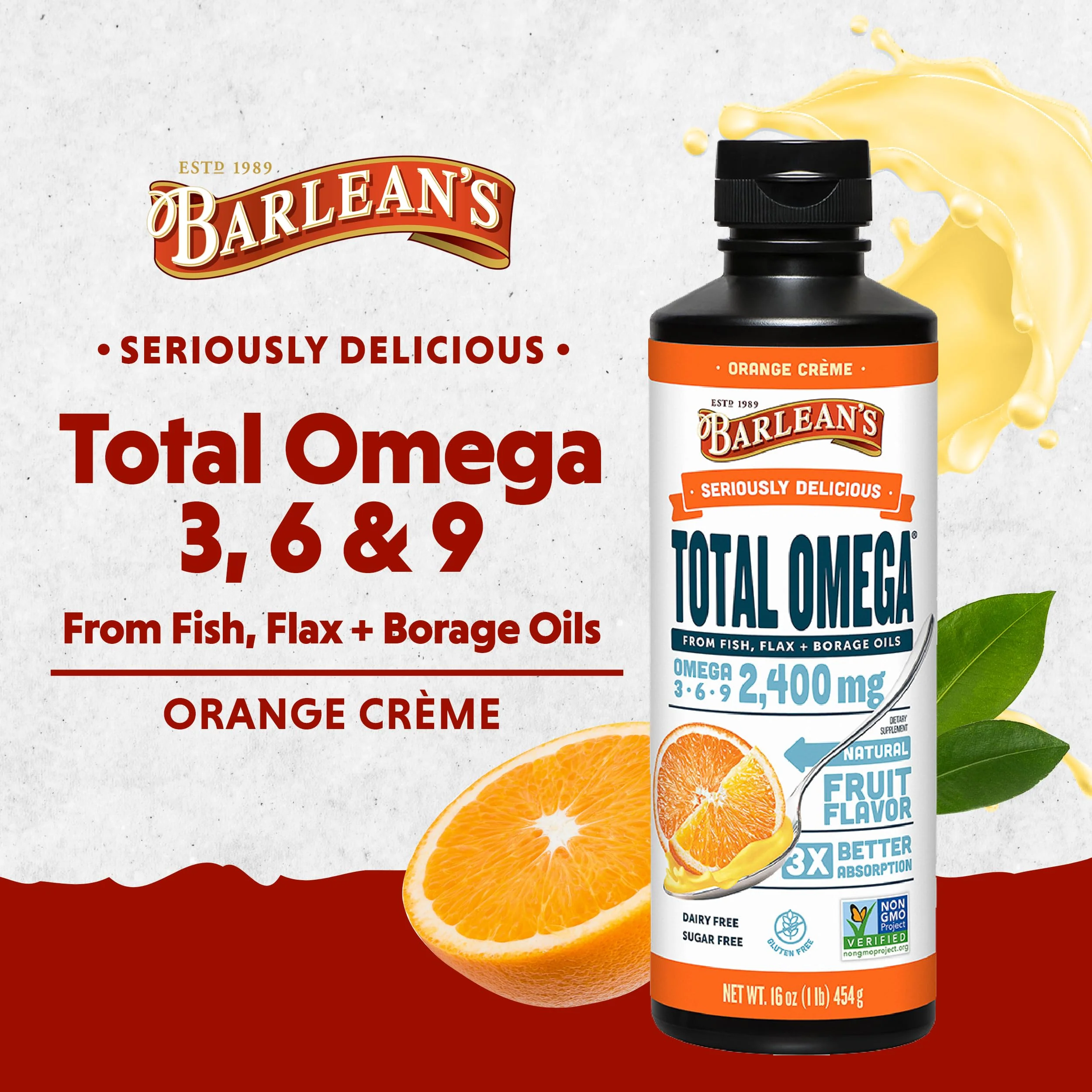 Barlean's Total Omega 3 6 9 Liquid – Orange Crème, 2,400 mg Omegas per Serving, 16 oz - Image 10