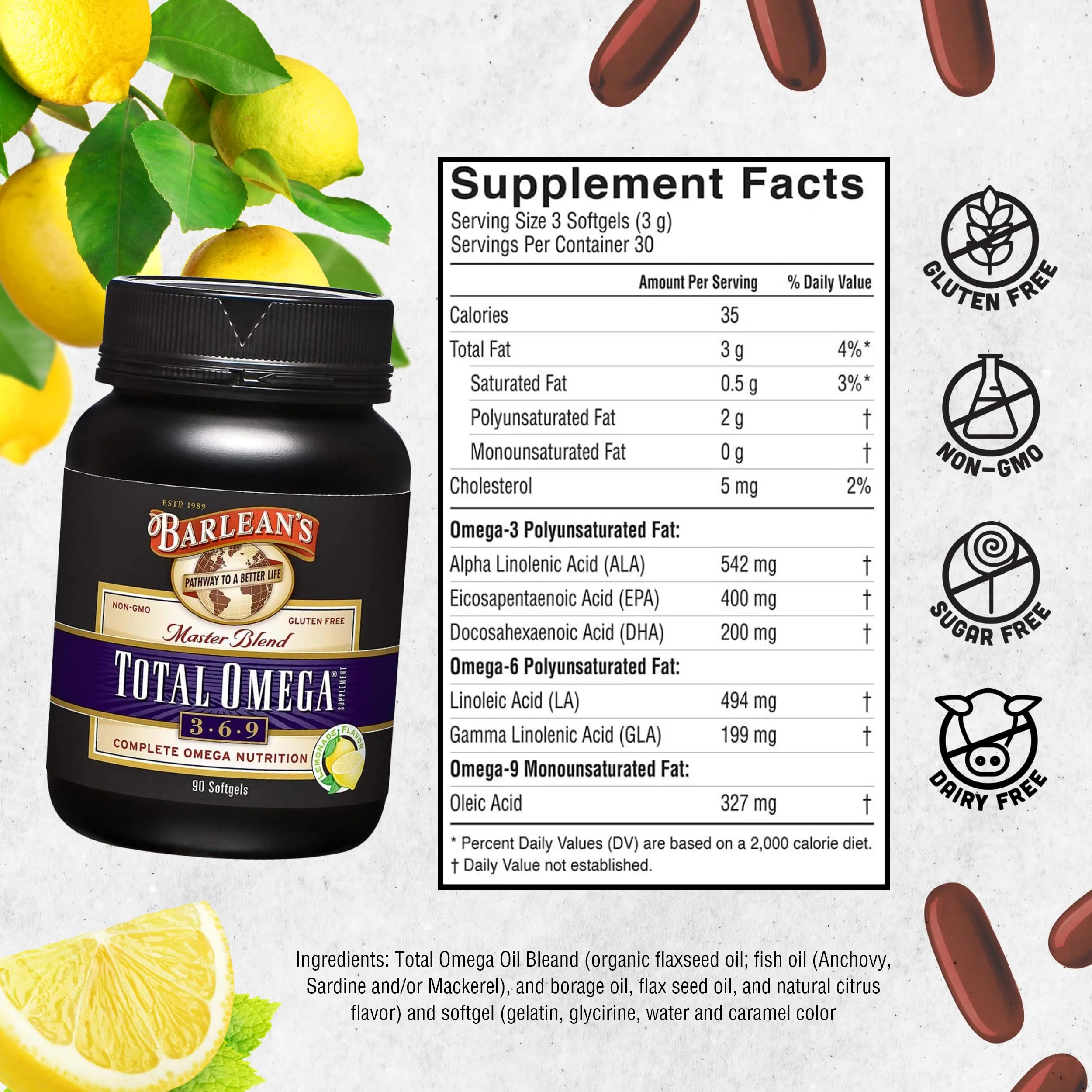 Barlean's Total Omega 3 6 9 Softgels – 90 Count | Heart Health & Joint Support - Image 6