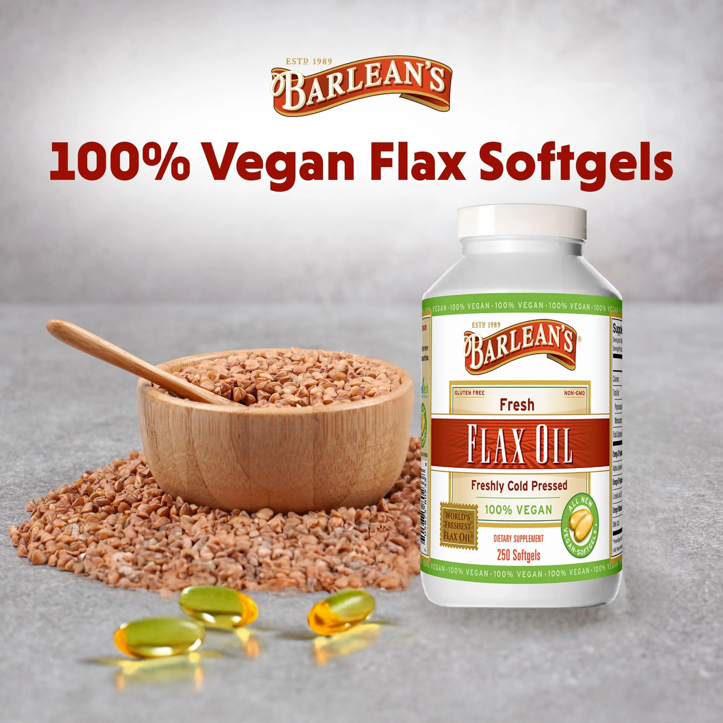 Barlean's Vegan Flaxseed Oil Softgels – 1650 mg ALA, Cold-Pressed, 250 Count - Image 3