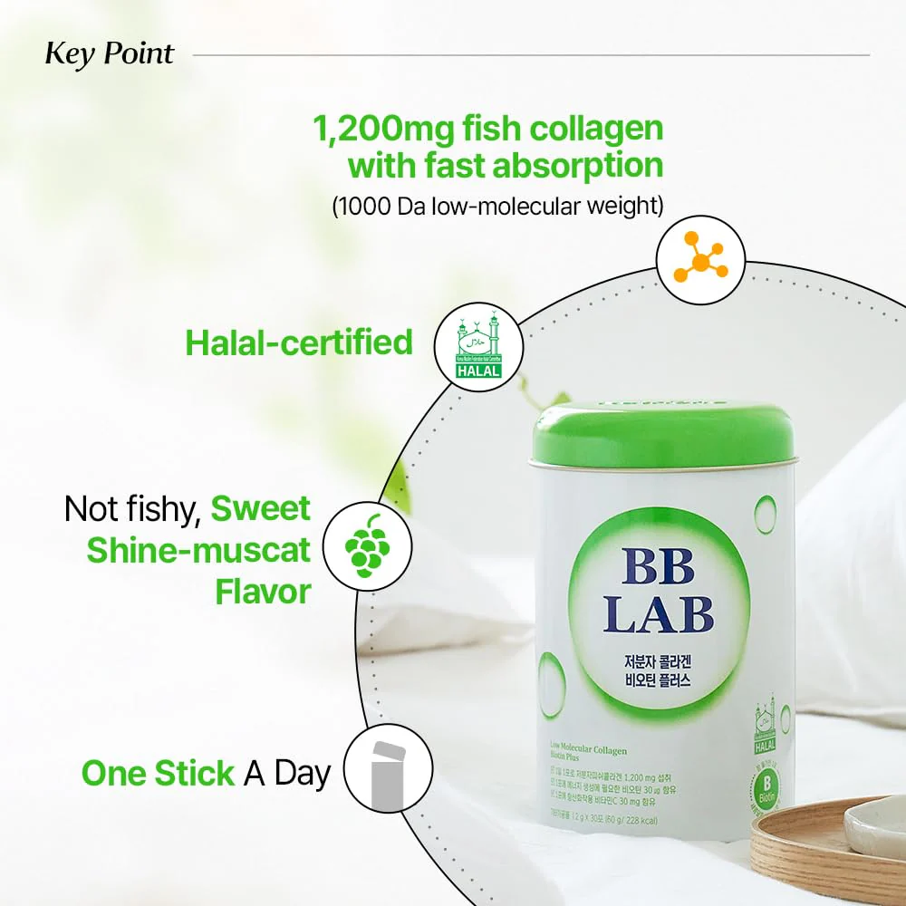 BB LAB Low Molecular Collagen Biotin Plus – Halal, Korean Marine Collagen, Shine Muscat Flavor - Image 2