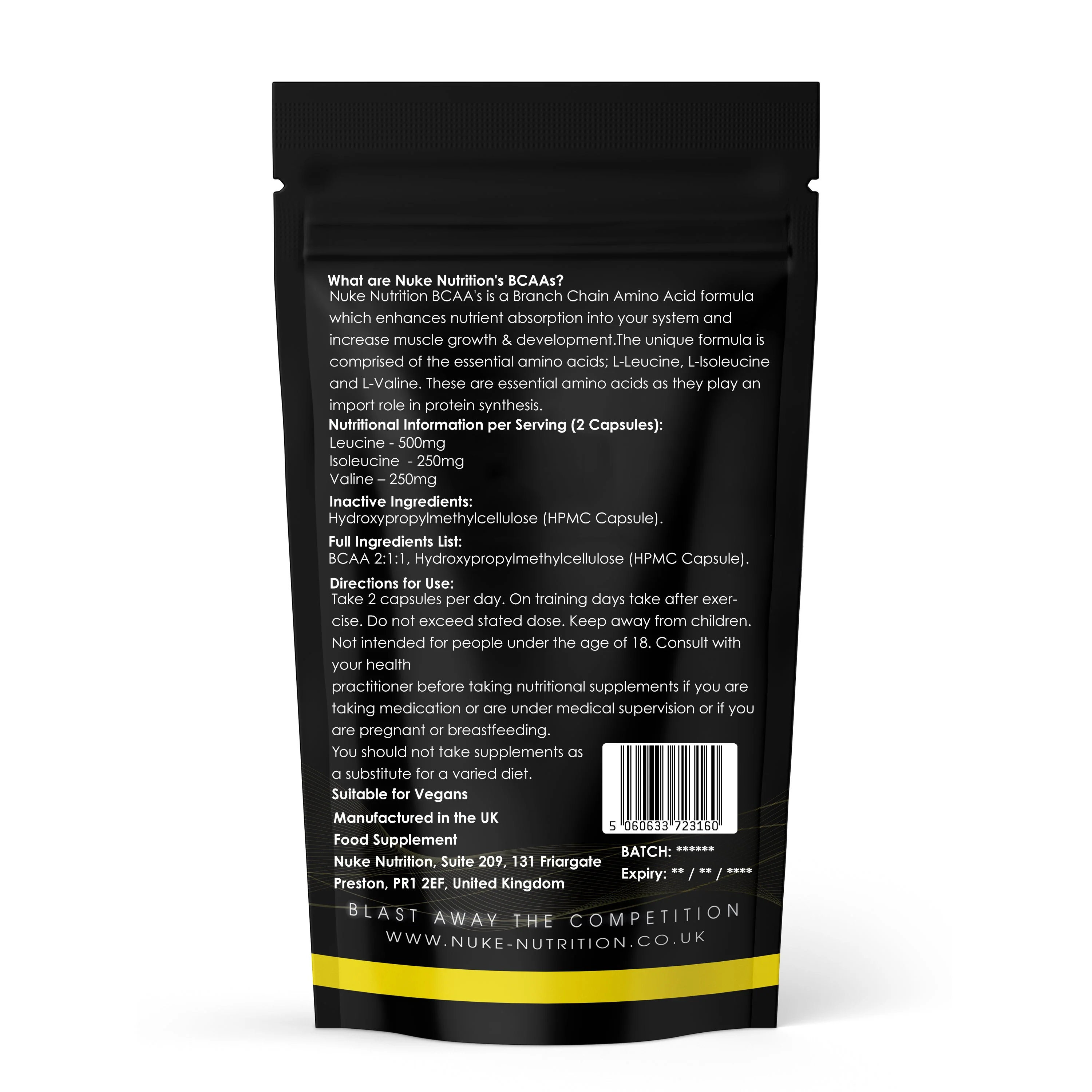 BCAA 2:1:1 Branch Chain Amino Acids 1000mg Muscle Growth & Recovery Post Workout Capsules - Image 2