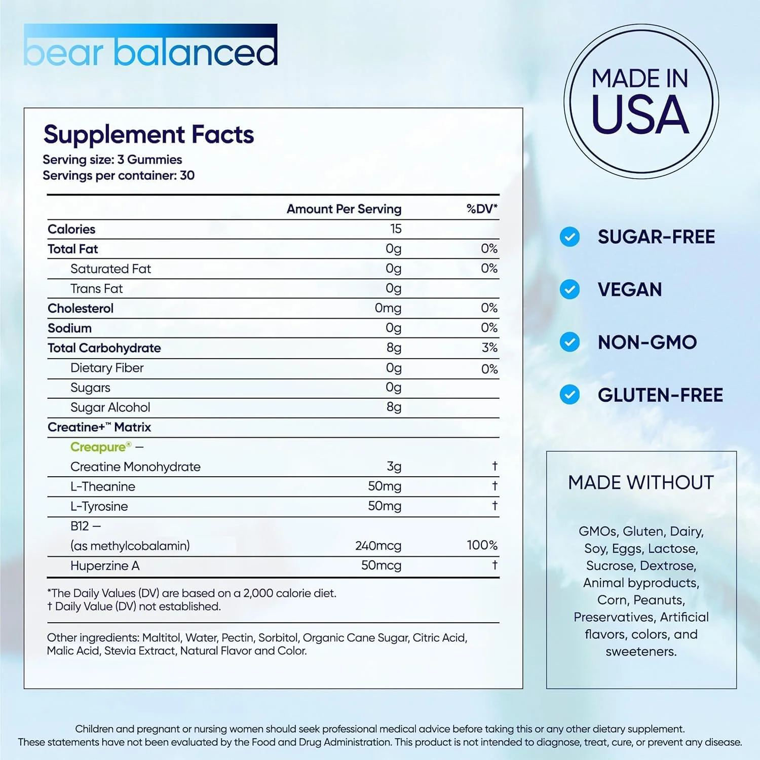 Bear Balanced Creatine Gummies – Creapure Creatine Monohydrate, L-Theanine, L-Tyrosine & B12 for Muscle, Focus & Energy | Sugar-Free, Low Calorie, Vegan - Image 13