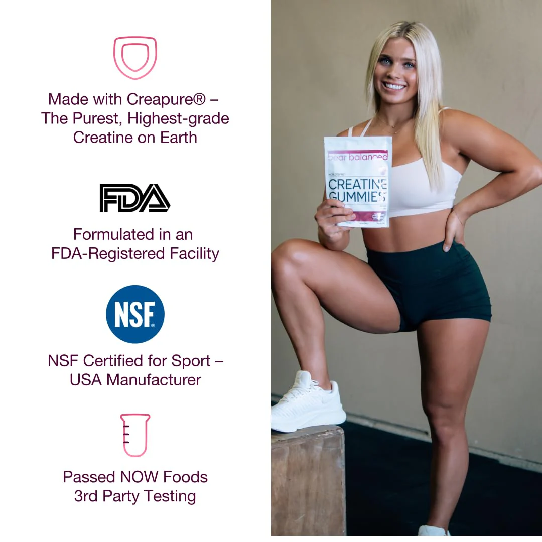 Bear Balanced Creatine Gummies with Creapure Monohydrate, L-Theanine & B12 – Focus, Energy & Strength (Vegan, Sugar-Free, Low-Calorie) - Image 5