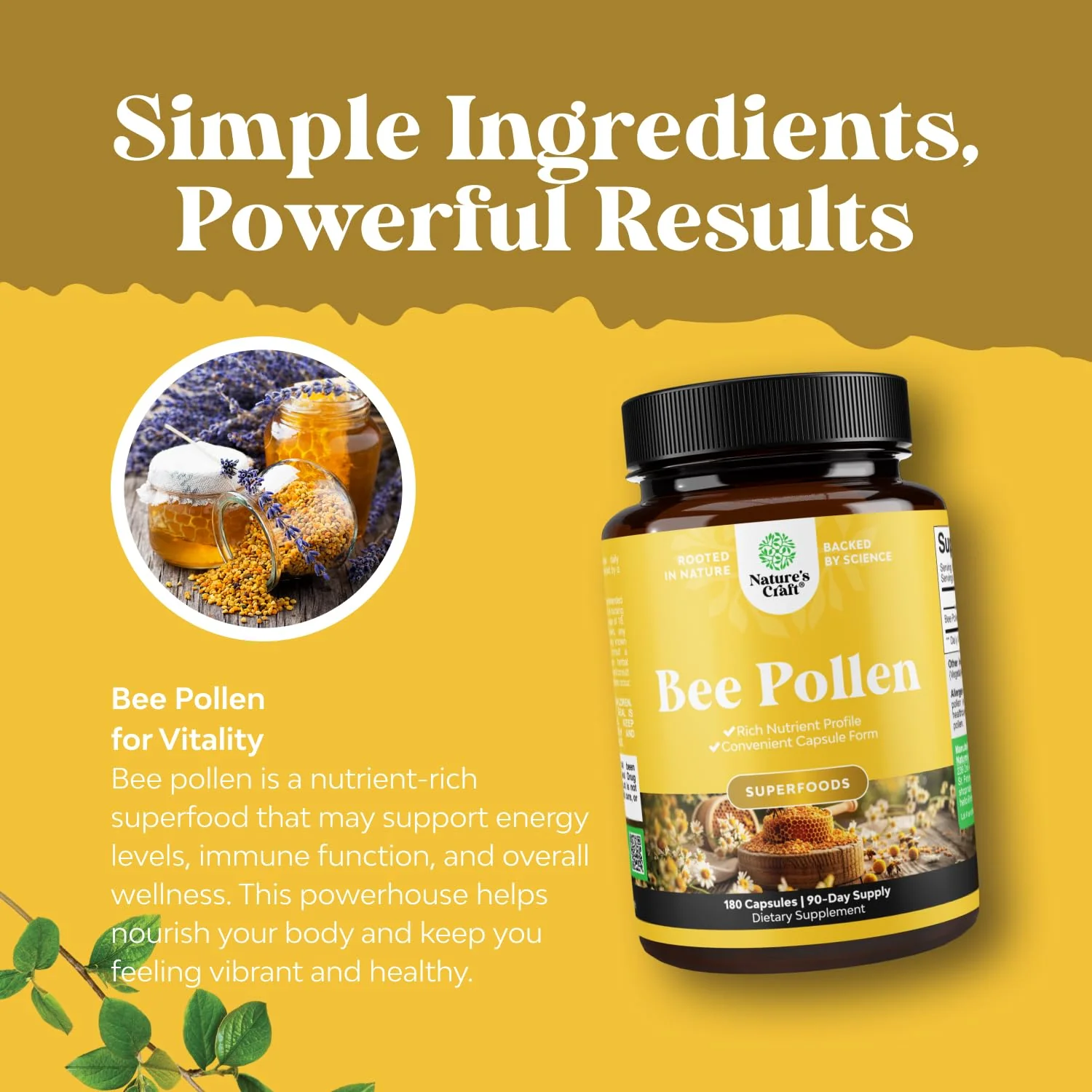 Bee Pollen Pills for Breast Growth - 180 Count, 1000mg | Bee Pollen Supplement with B Vitamins, Minerals & Enzymes | Vegetarian, Non-GMO & Gluten Free - Image 5