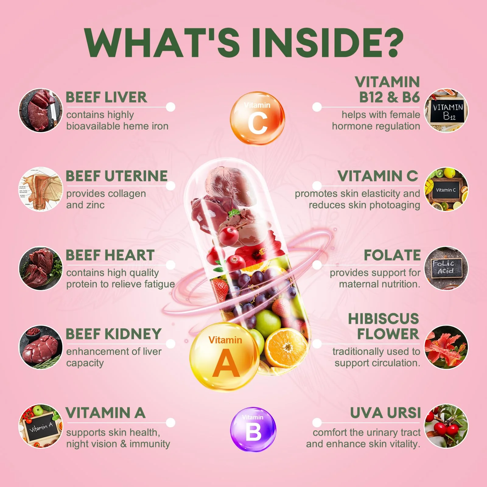 Beef Organ Supplement for Women | Grass-Fed Liver, Heart & Uterus - Hormone Balance & Energy | 120 Caps - Image 2