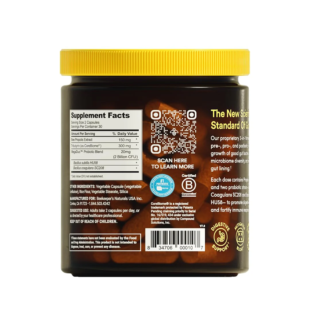 Beekeeper's Naturals Complete Gut Health - 3-in-1 Prebiotic, Probiotic & Postbiotic (60 cap) - Image 4