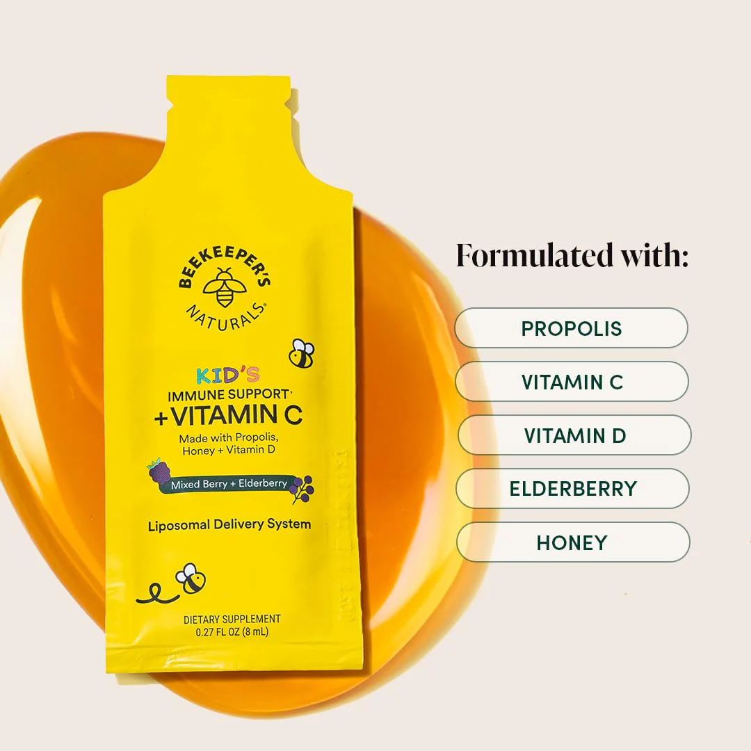 Beekeeper's Naturals Kid's Immune Liposomal Vitamin C 500 mg - Mixed Berry 30 Ct - Image 5