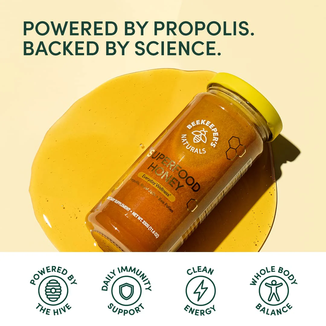 Beekeeper's Naturals Superfood Honey – Bee Pollen, Royal Jelly & Propolis (11.6 oz) - Image 12