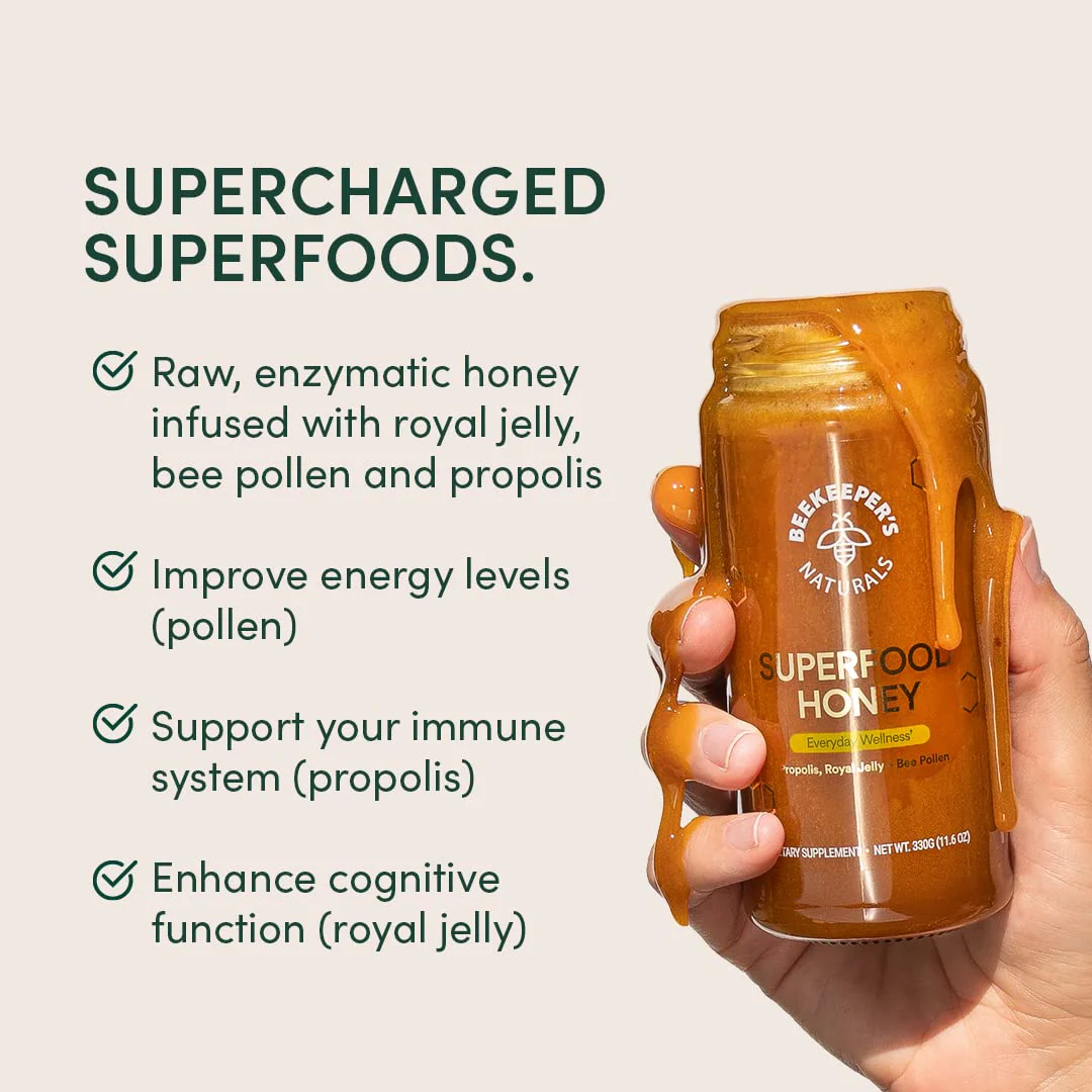 Beekeeper's Naturals Superfood Honey – Bee Pollen, Royal Jelly & Propolis (11.6 oz) - Image 7