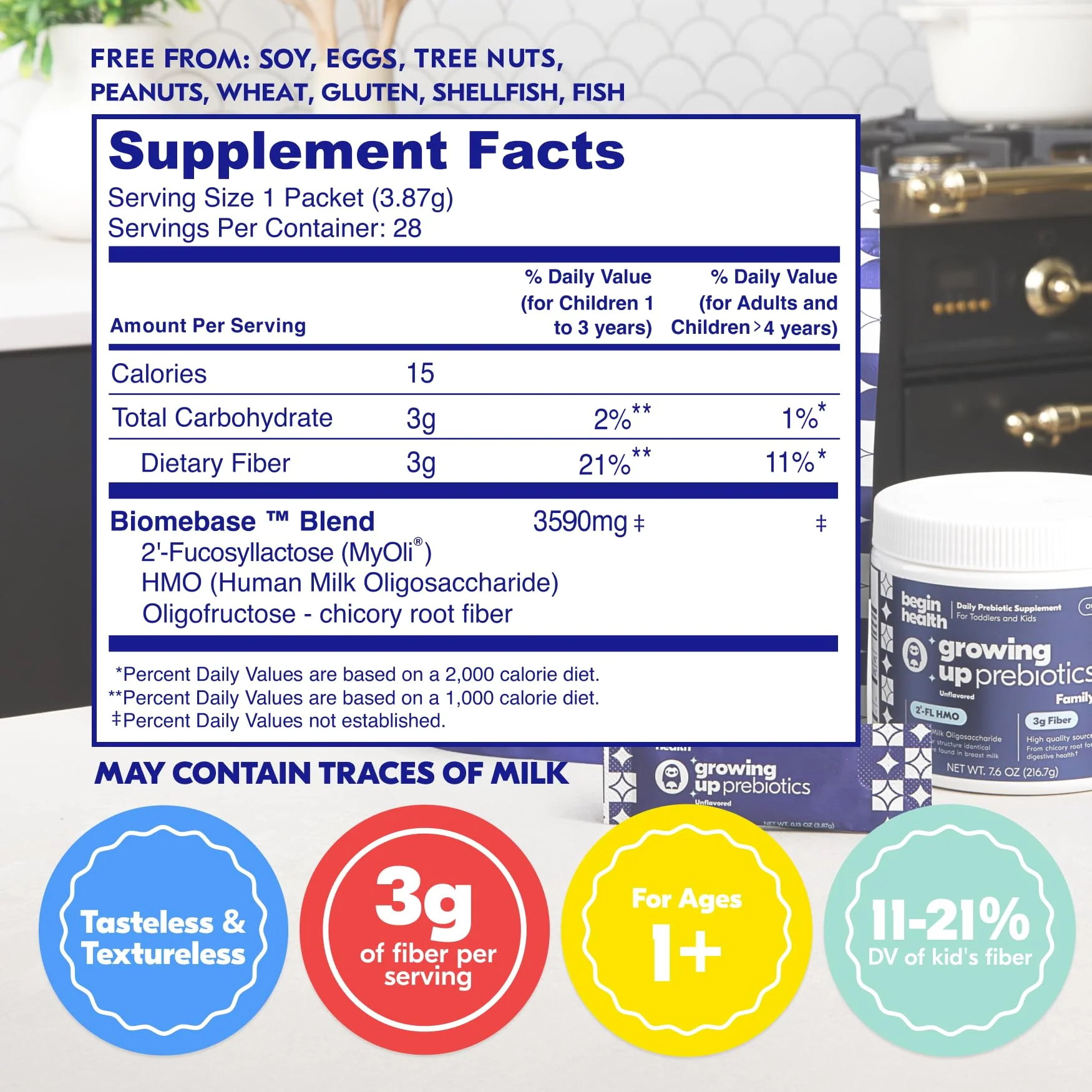 Begin Health Growing Up Prebiotics for Kids — 56-Pack, Unflavored Powder for Digestive Support - Image 10