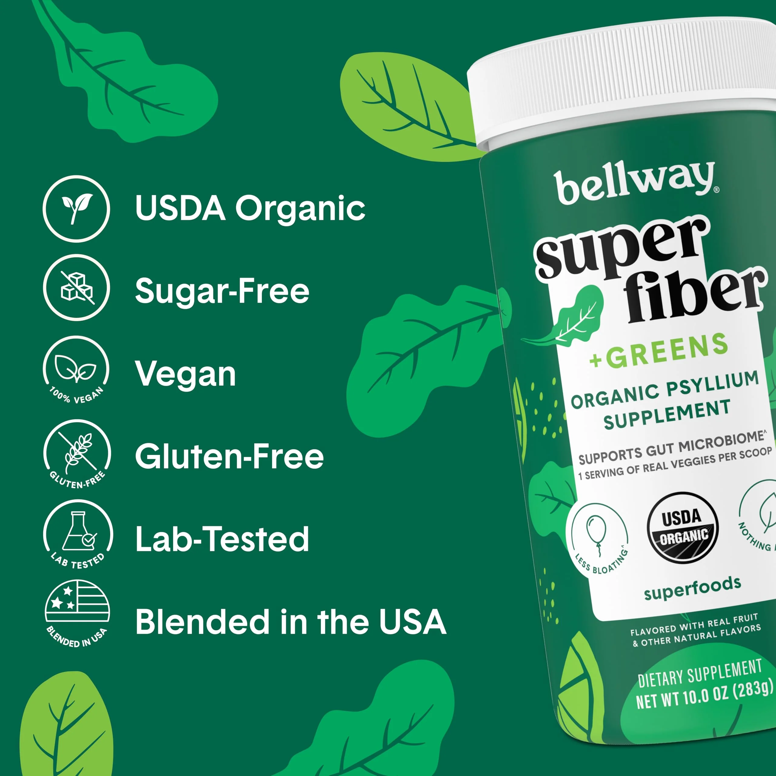 Bellway Super Fiber + Greens Powder | Sugar-Free Psyllium Husk Fiber (30 Servings) - Image 3