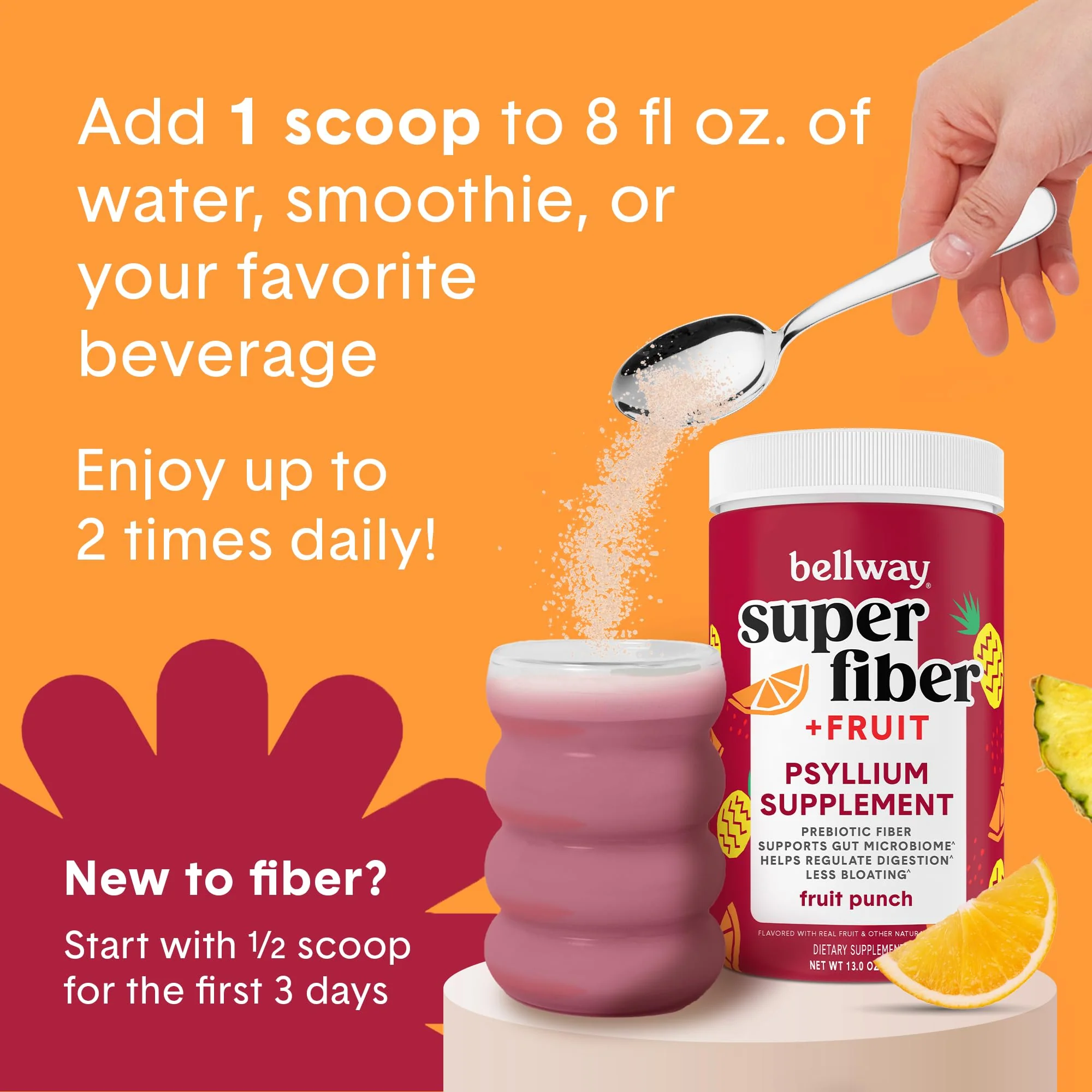 Bellway Super Fiber Powder + Fruit Punch – Sugar-Free Psyllium Husk, 50 Servings - Image 14