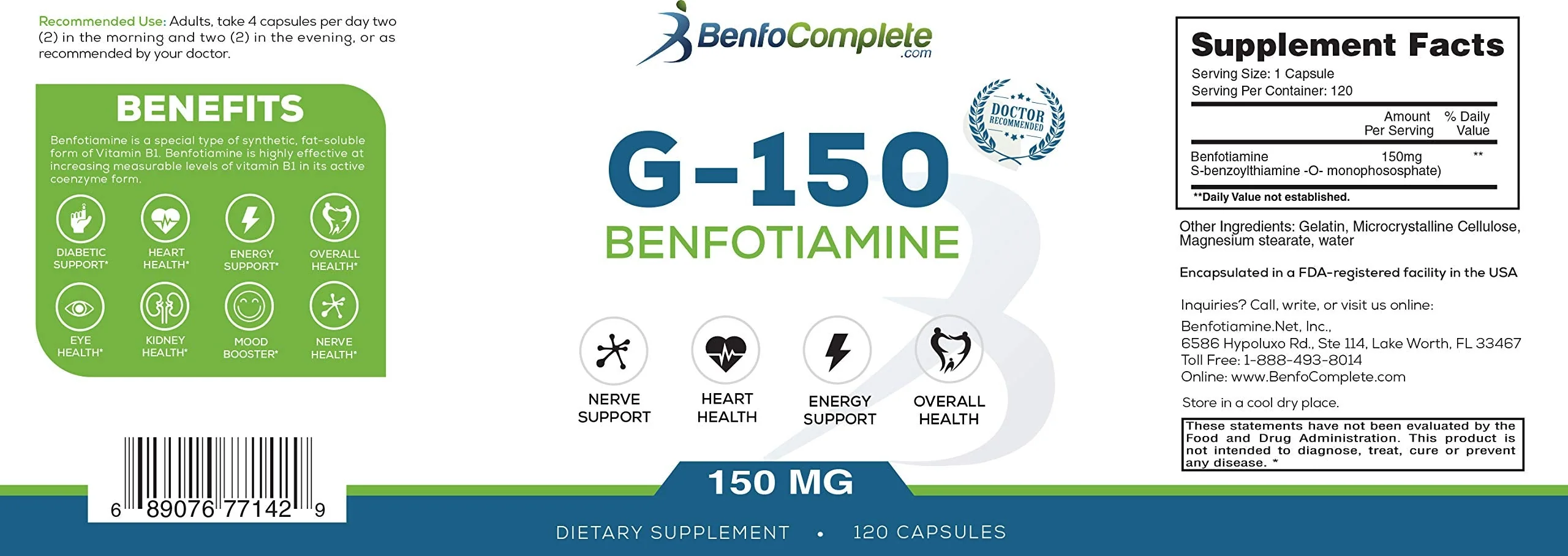 Benfocomplete Benfotiamine 150 mg – 120 Gelatin Capsules per Bottle | Pack of 3 Bottles - Image 2