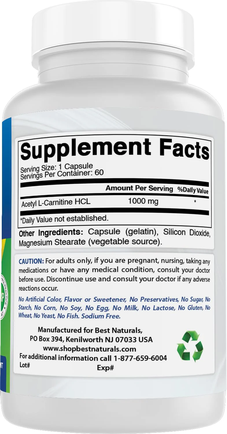 Best Naturals Acetyl L-Carnitine 1000 mg – 60 Capsules (Pack of 3) - Image 6
